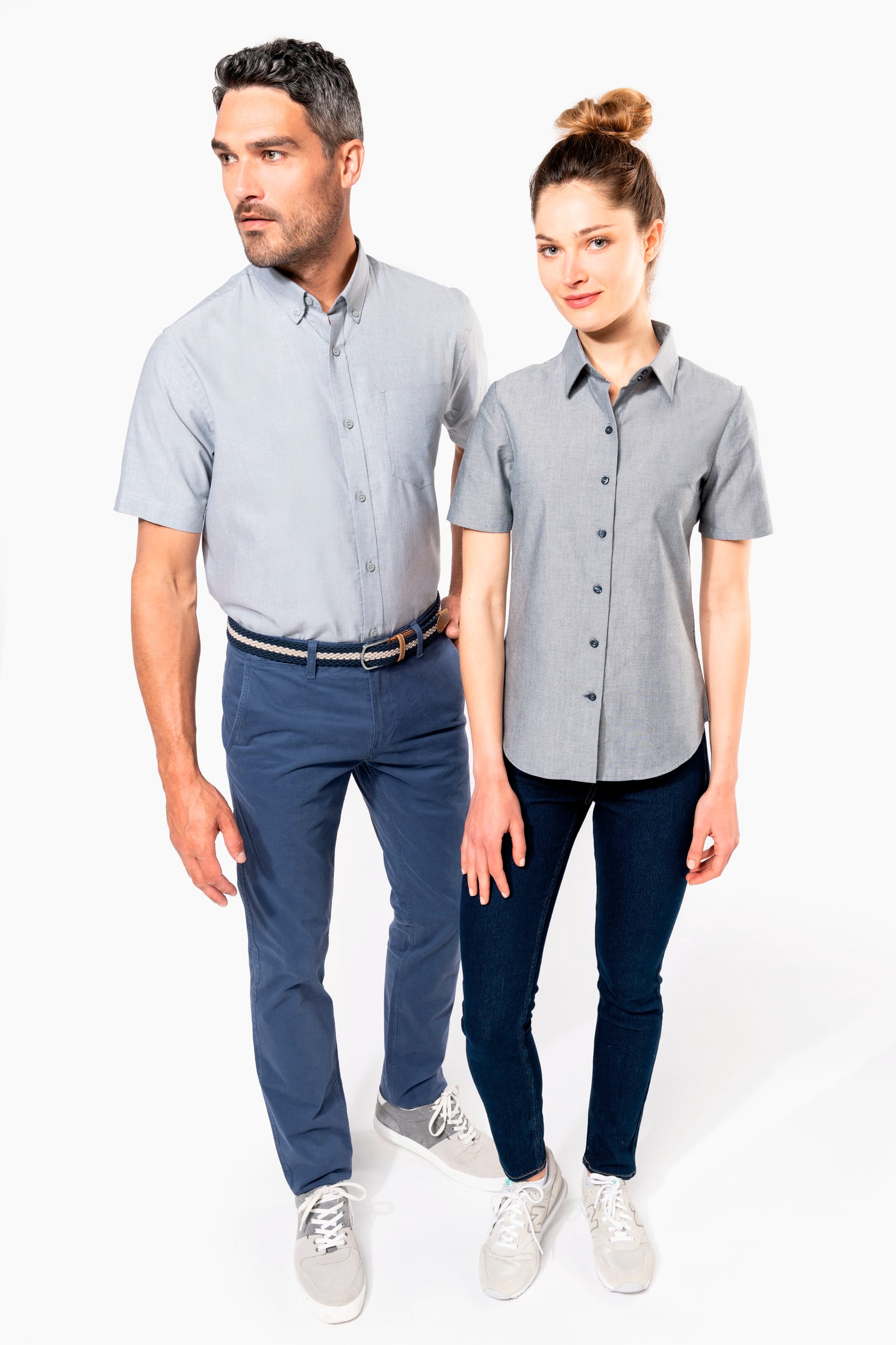 Damen Oxford Kurzarmbluse