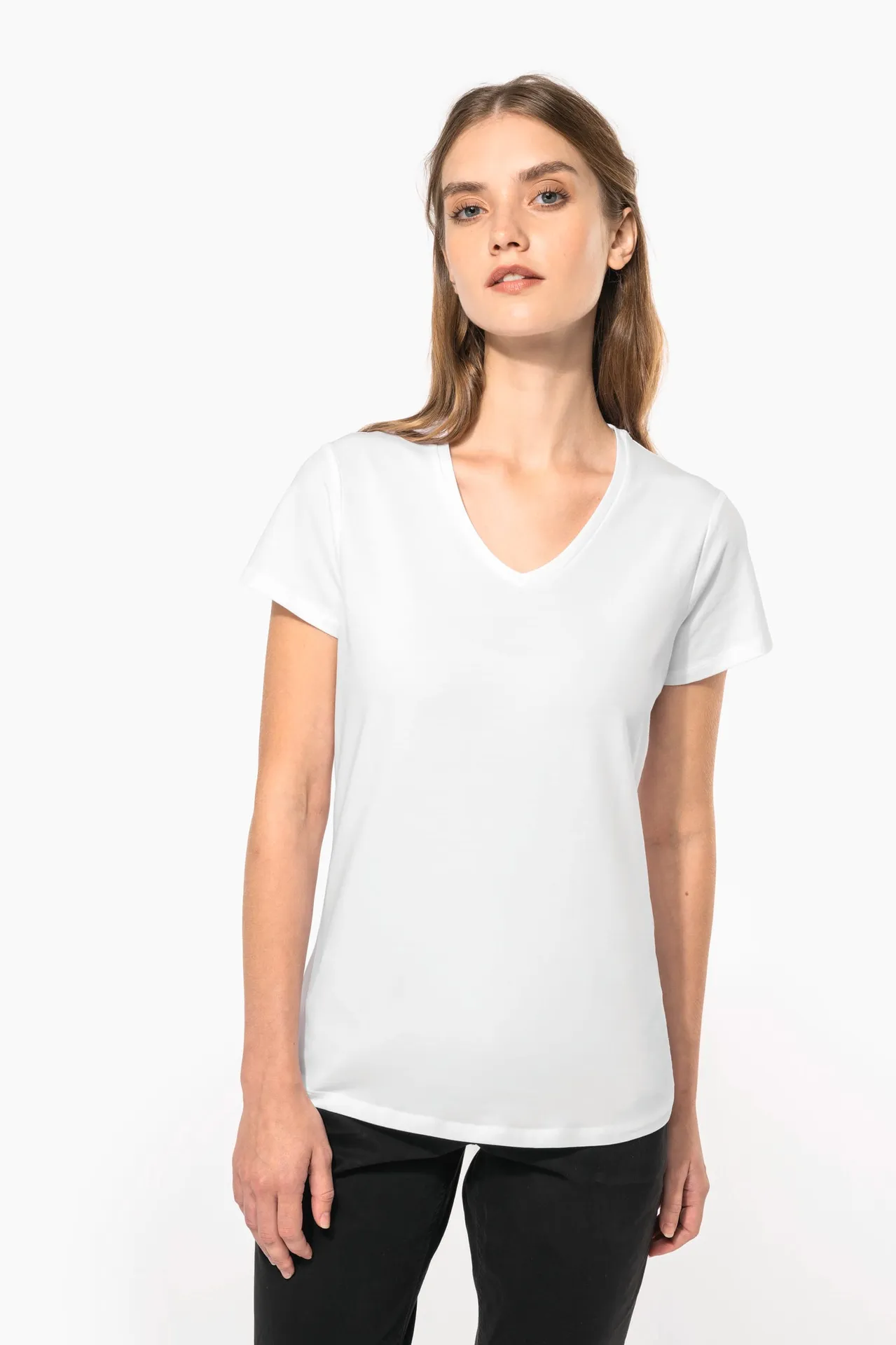 Kurzarm-Damen-T-Shirt mit V-Ausschnitt