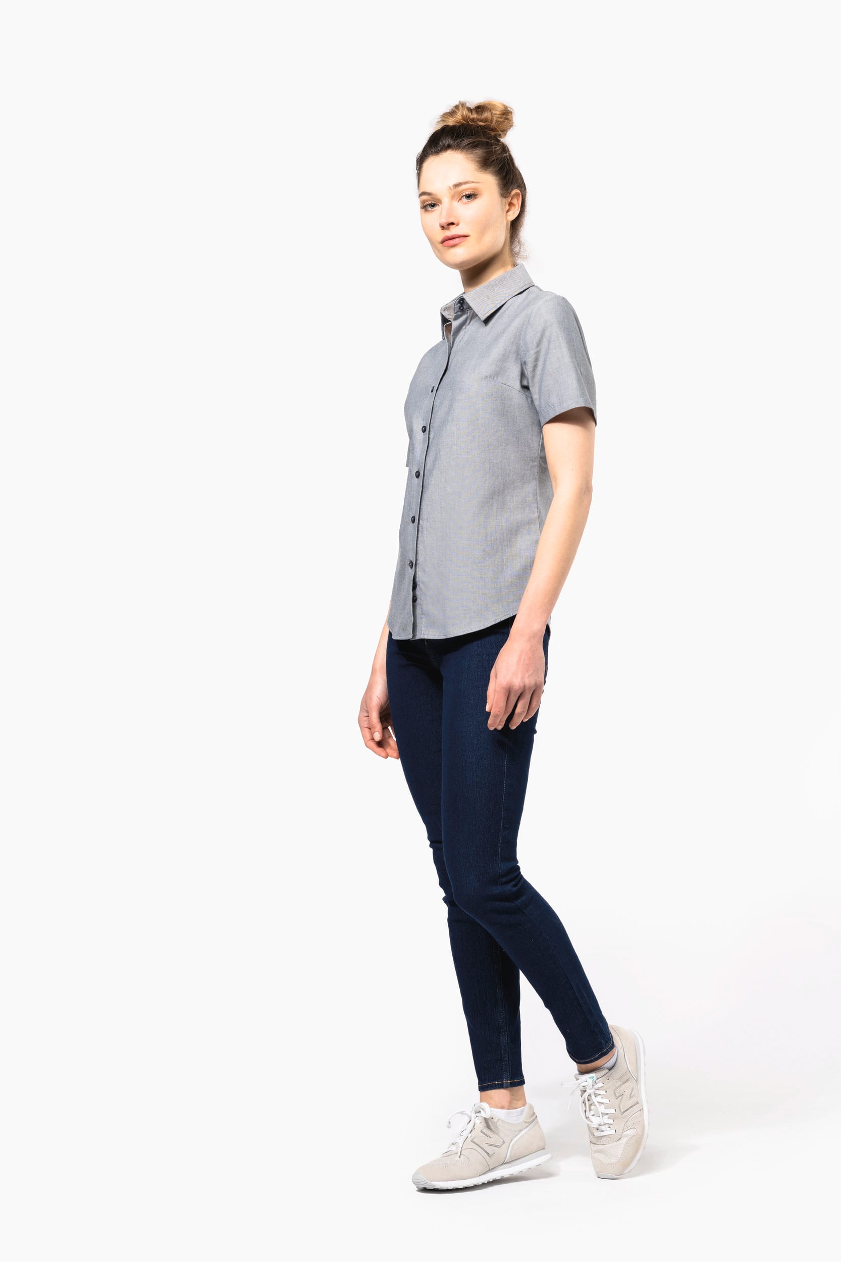 Damen Oxford Kurzarmbluse