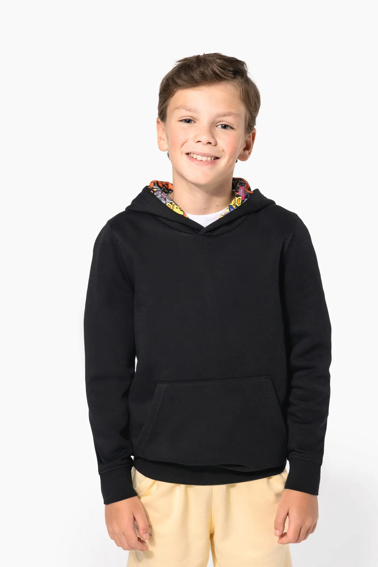 Kapuzensweatshirt mit kontrastfarbener Kapuze und Motiven für Kinder