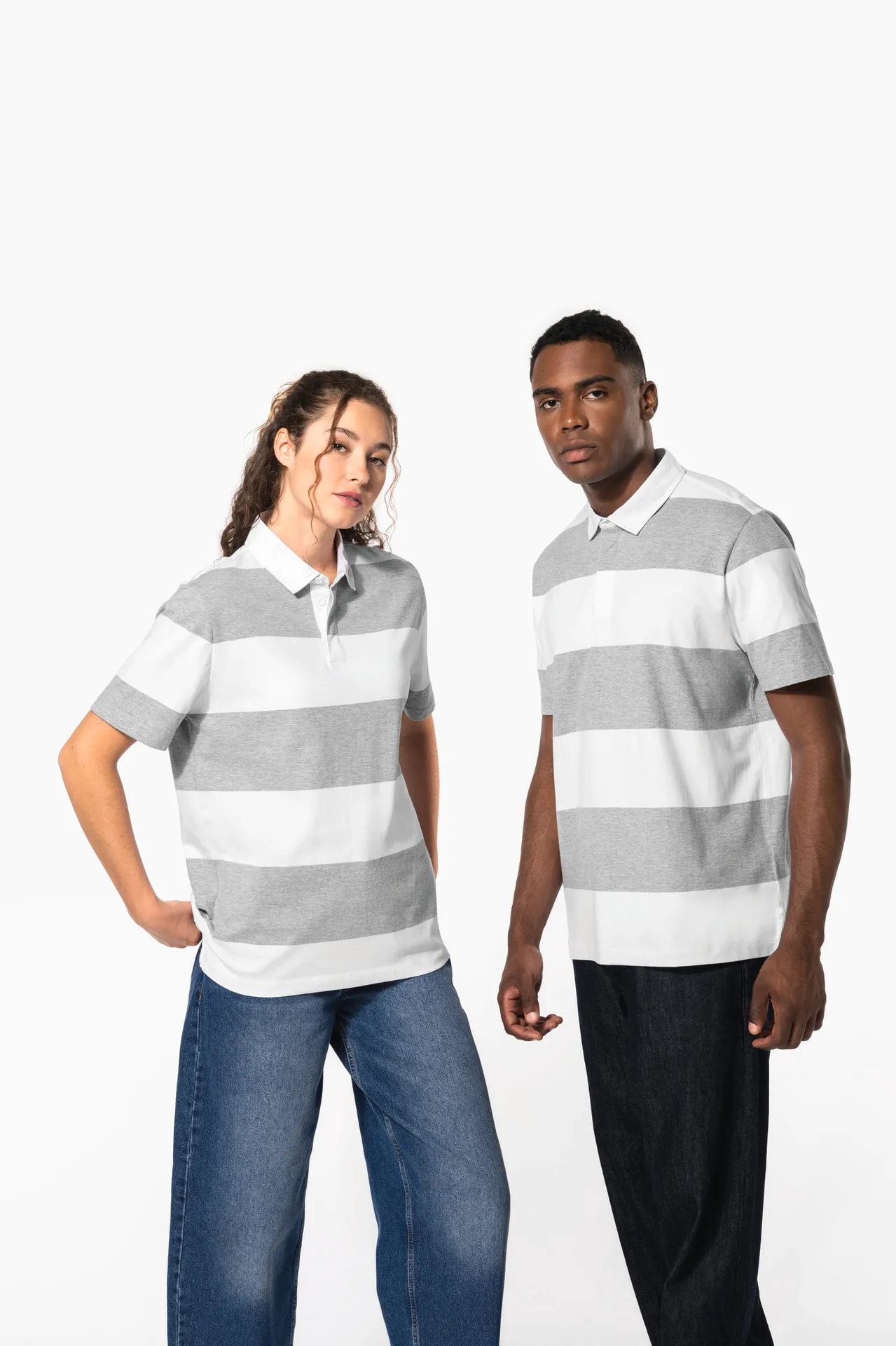 Gestreiftes Polohemd mit kurzen Ärmeln, Unisex