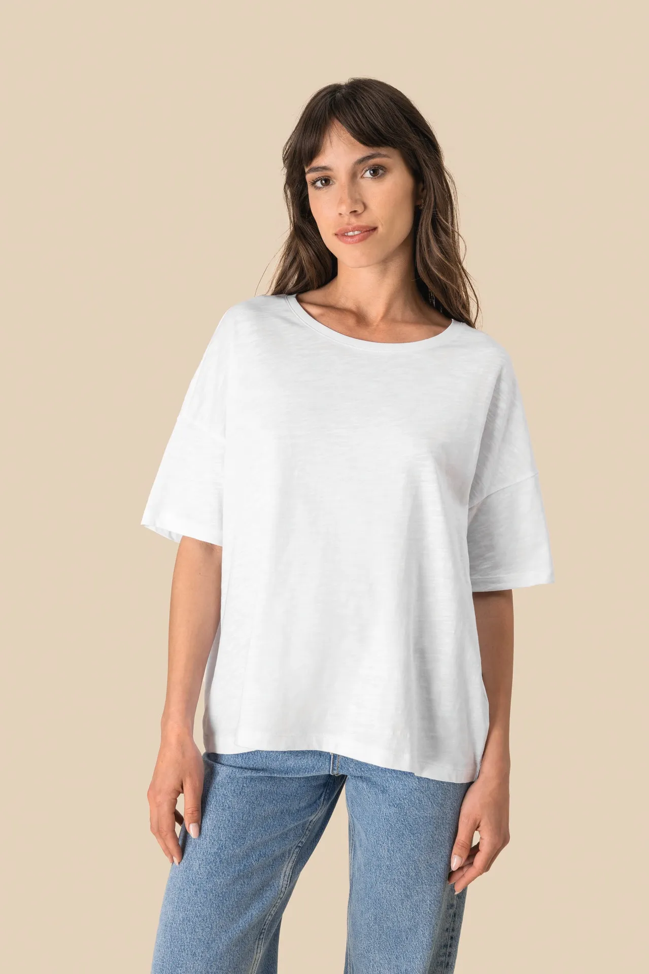 Umweltfreundliches Damen-Slub-Oversize-T-Shirt mit überschnittenen Schultern