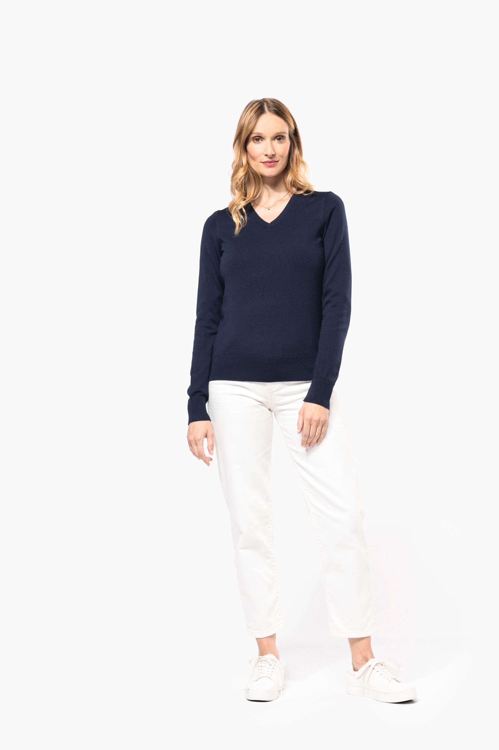 Merino-Damenpullover mit V-Ausschnitt