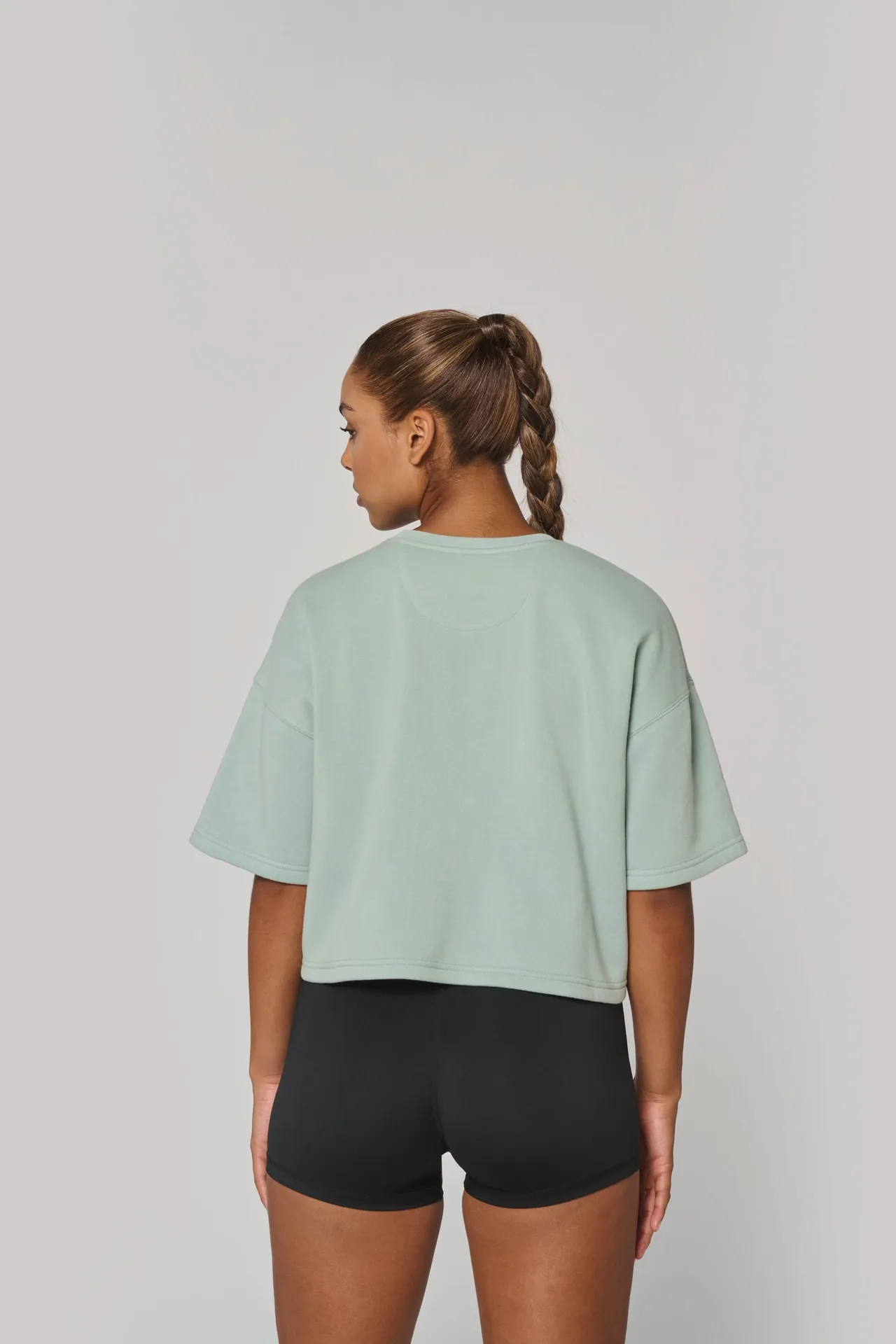 Damen Cropped-Sweatshirt mit kurzen Ärmeln und Rundhalsausschnitt