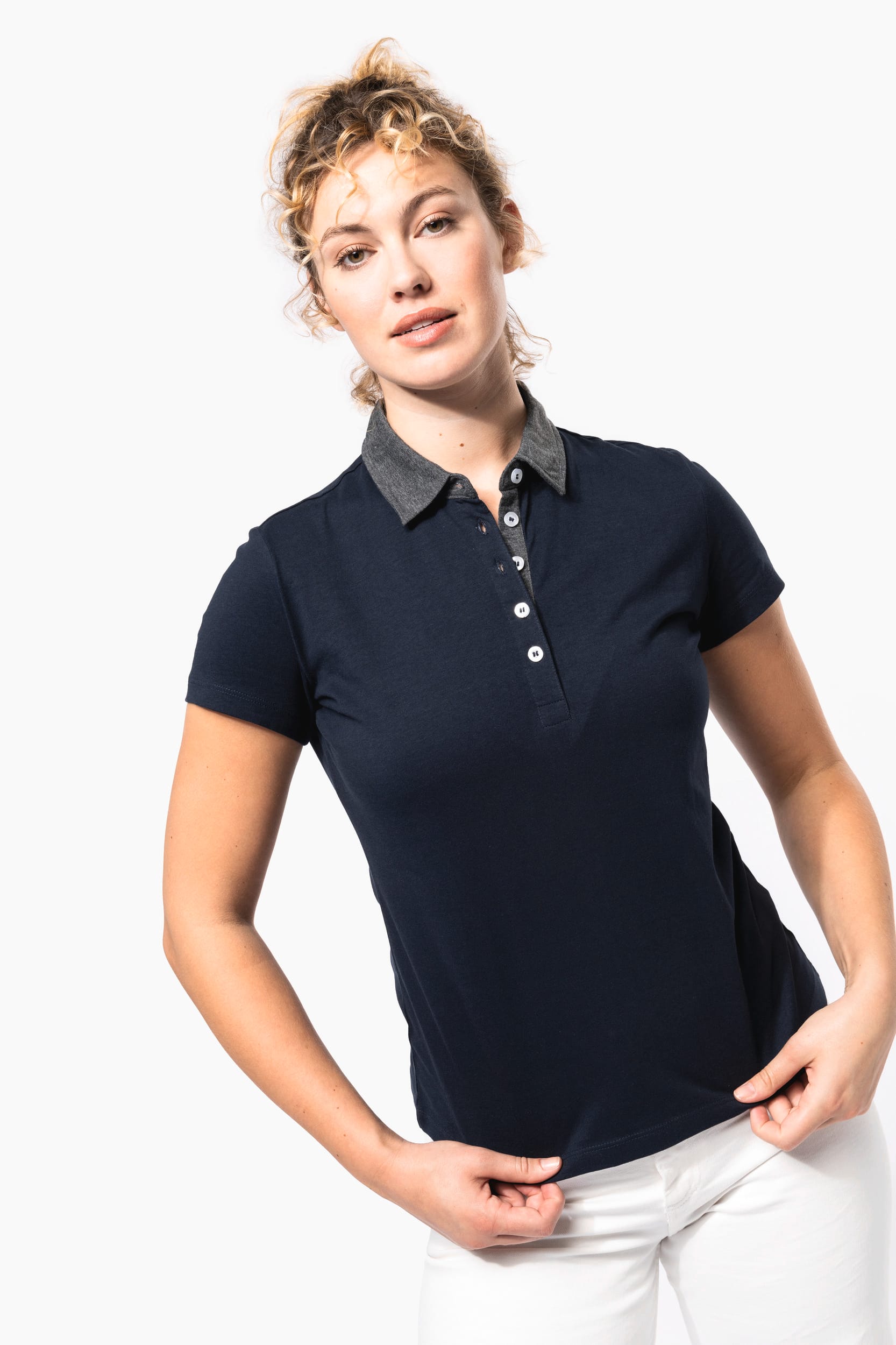Zweifarbiges Jersey-Polohemd für Damen