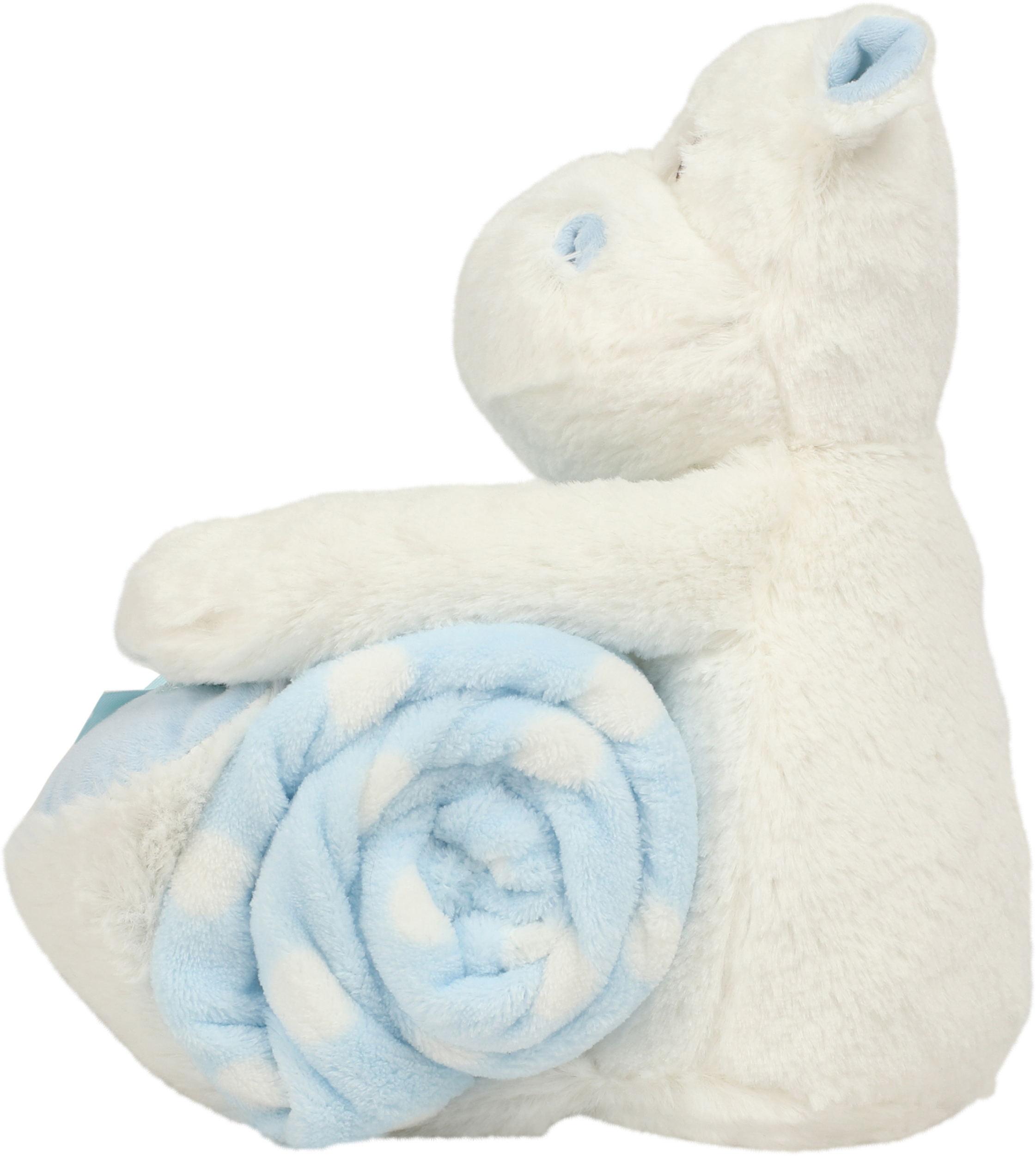 Weisses nilpferd mit bedruckter decke