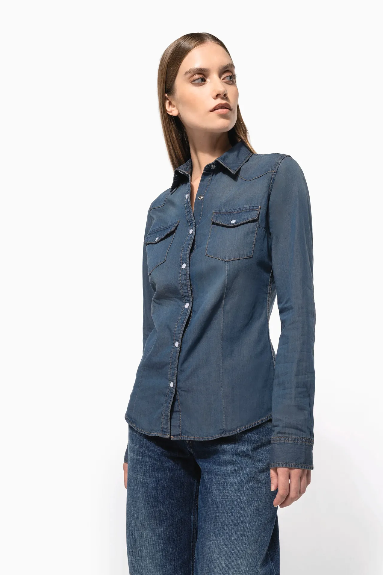 Damen denim-hemd langarm