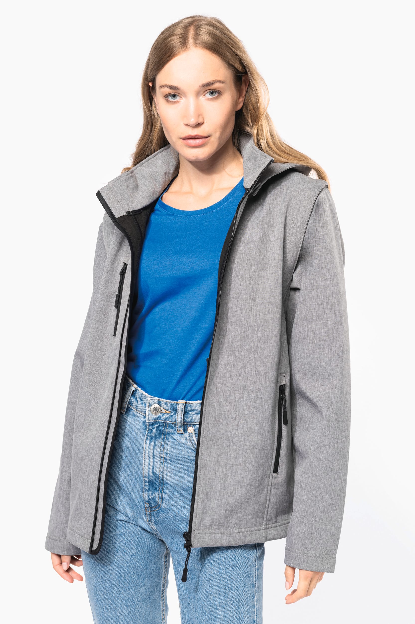 3-lagige Unisex-Softshell-Jacke mit Kapuze und abnehmbaren Ärmeln