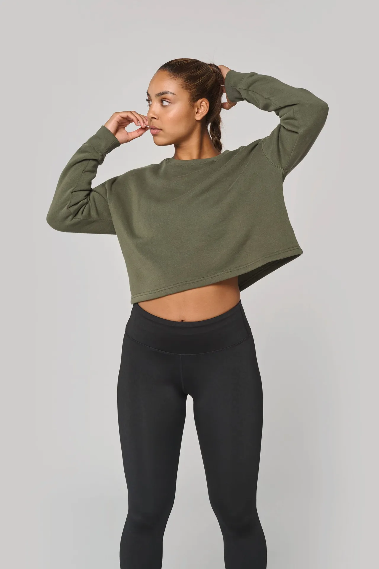 Damen Cropped-Sweatshirt mit Rundhalsausschnitt