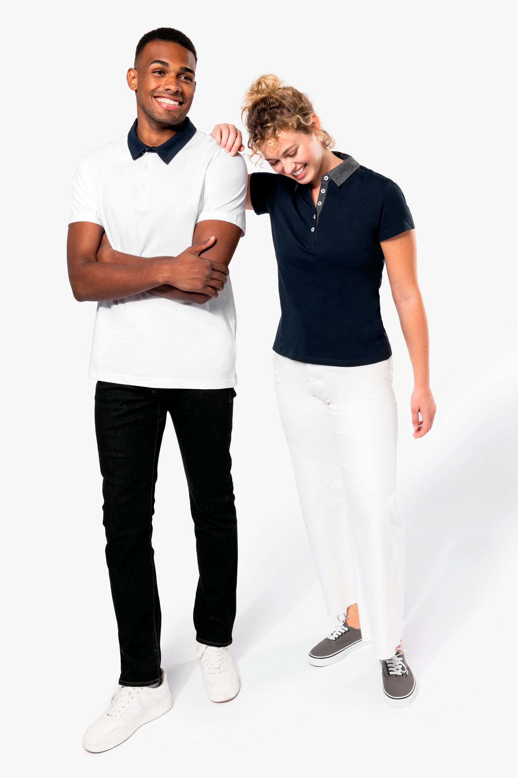 Zweifarbiges Jersey-Polohemd für Damen