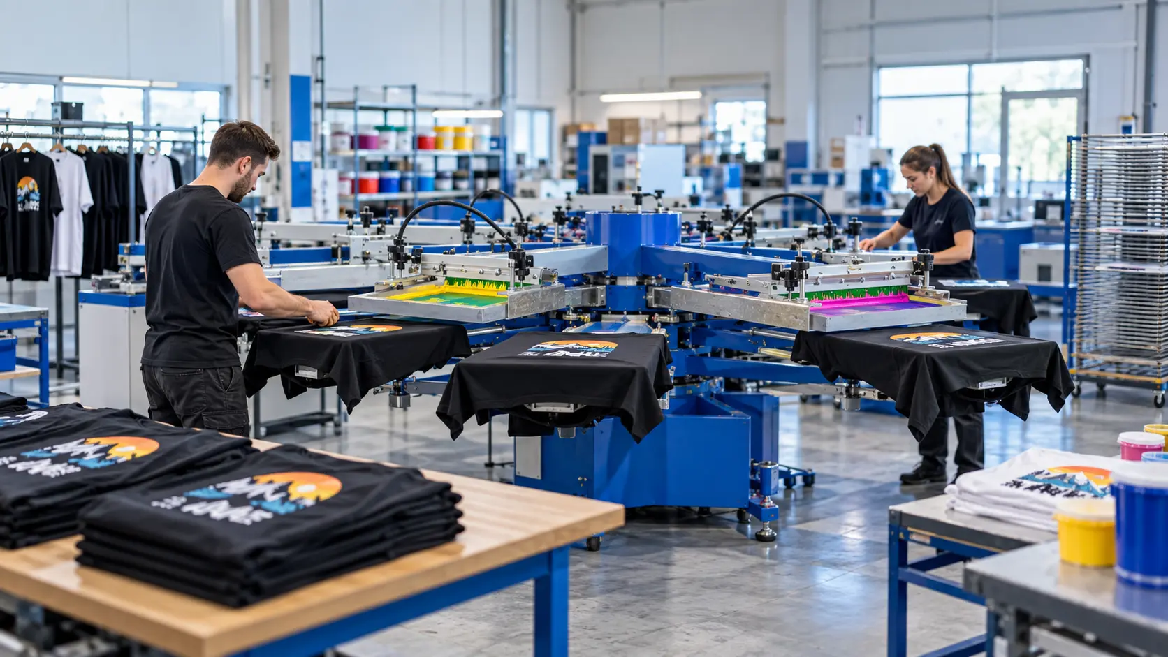 Siebdruckanlage bei Stickerei Avanta in Berlin für professionellen Textildruck auf Firmen-, Team- und Vereinsbekleidung
