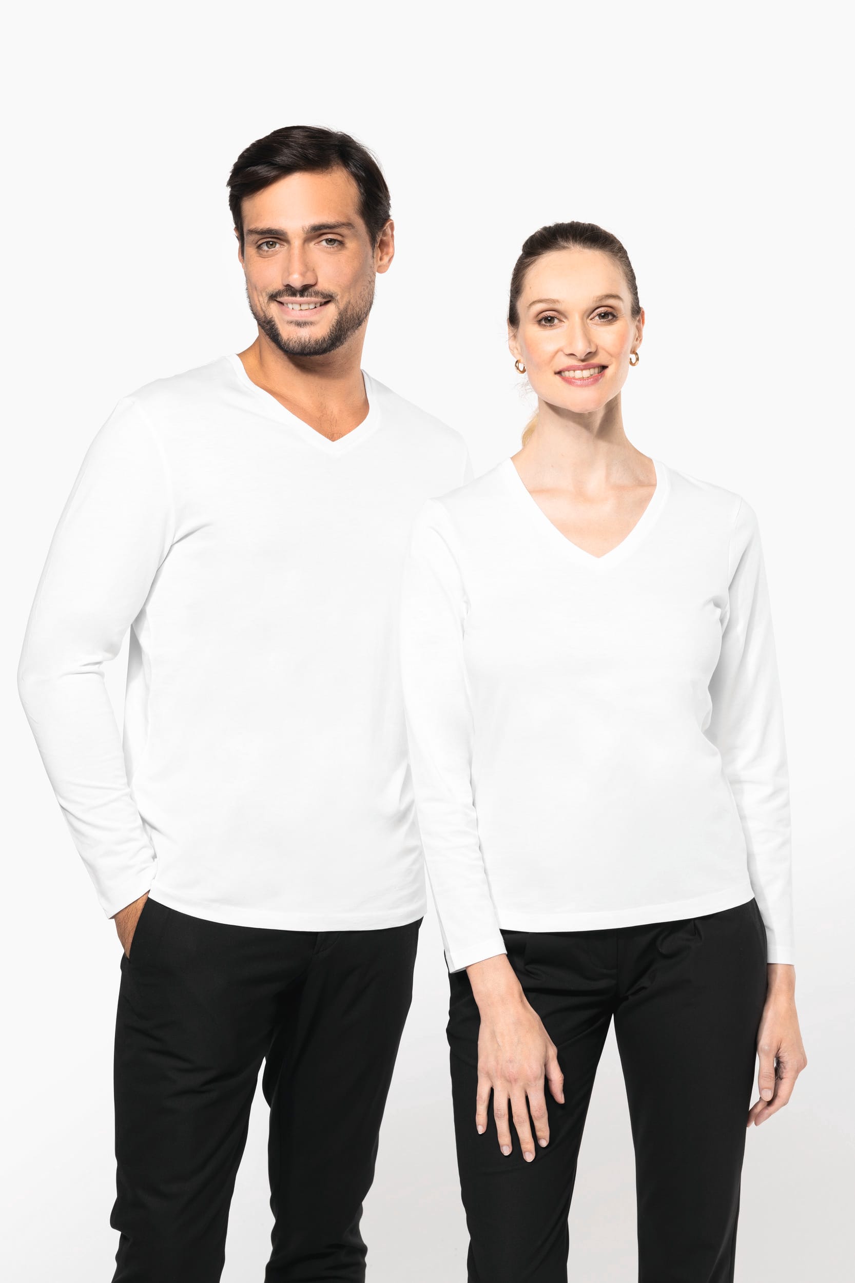 Supima® Damen-T-Shirt mit V-Ausschnitt und langen Ärmeln