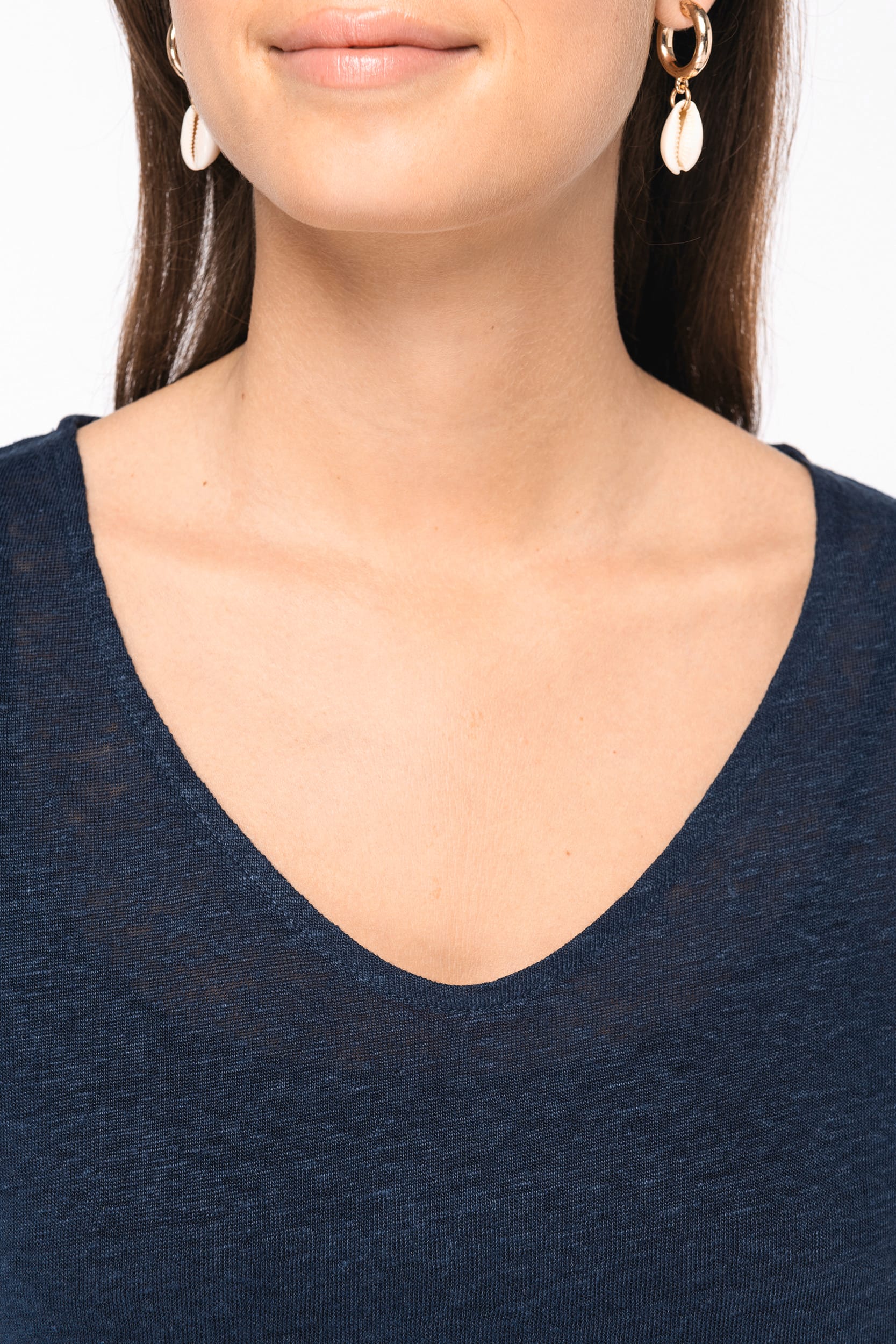 Damen-T-Shirt aus Leinen mit V-Ausschnitt