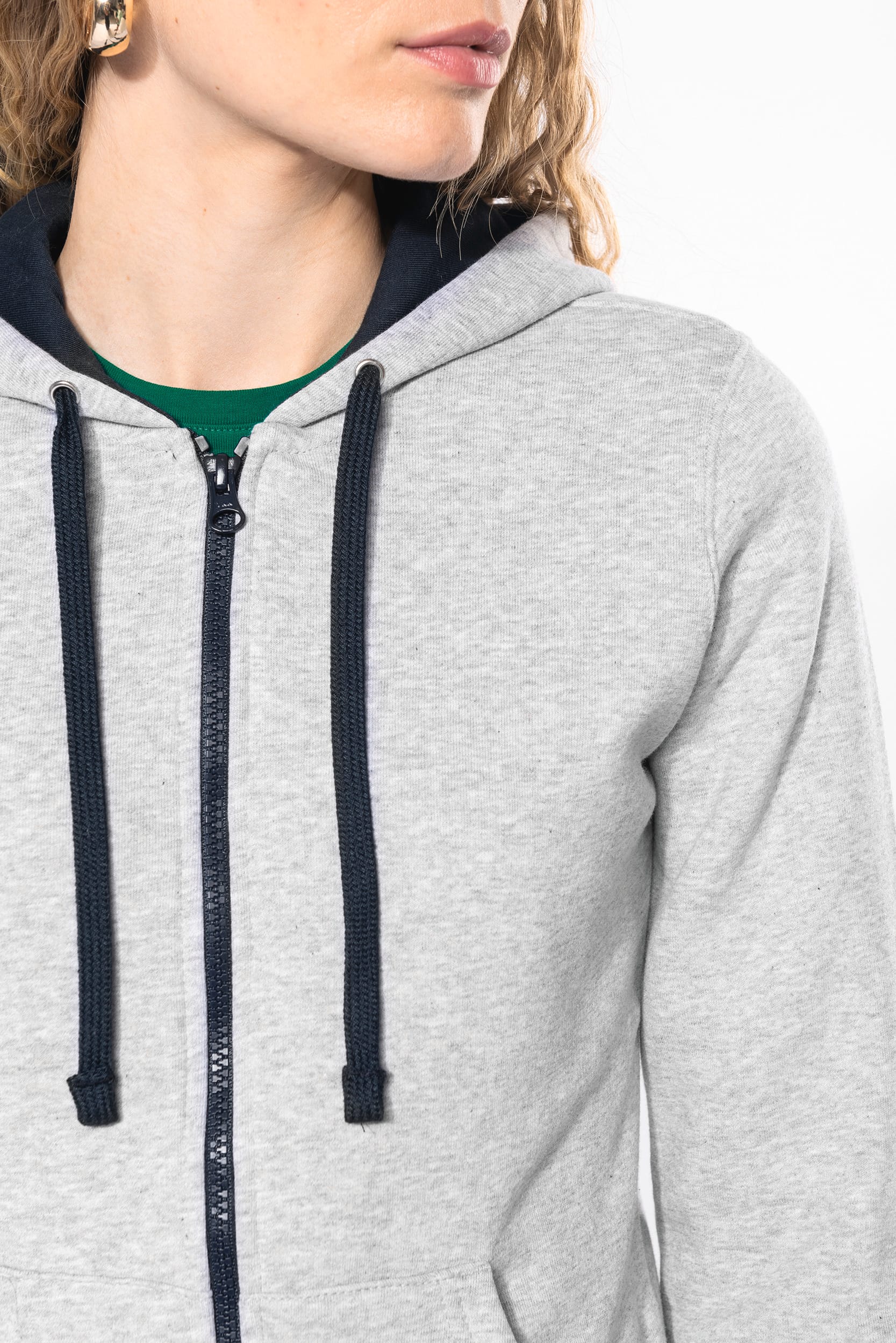 DAMEN-KAPUZENSWEATSHIRT BICOLOR mit Reißverschluss