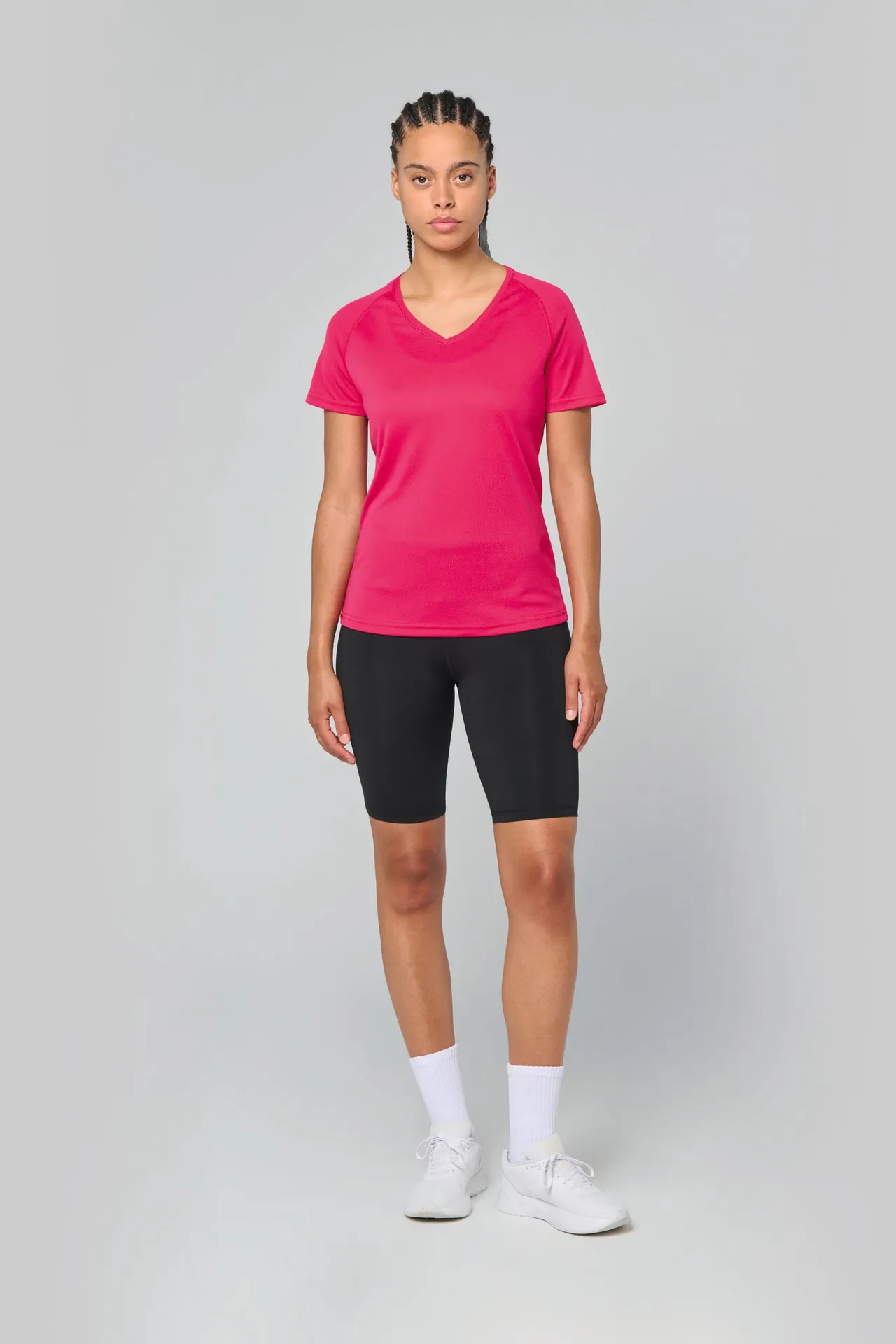 Damen Kurzarm-Sportshirt mit V-Ausschnitt