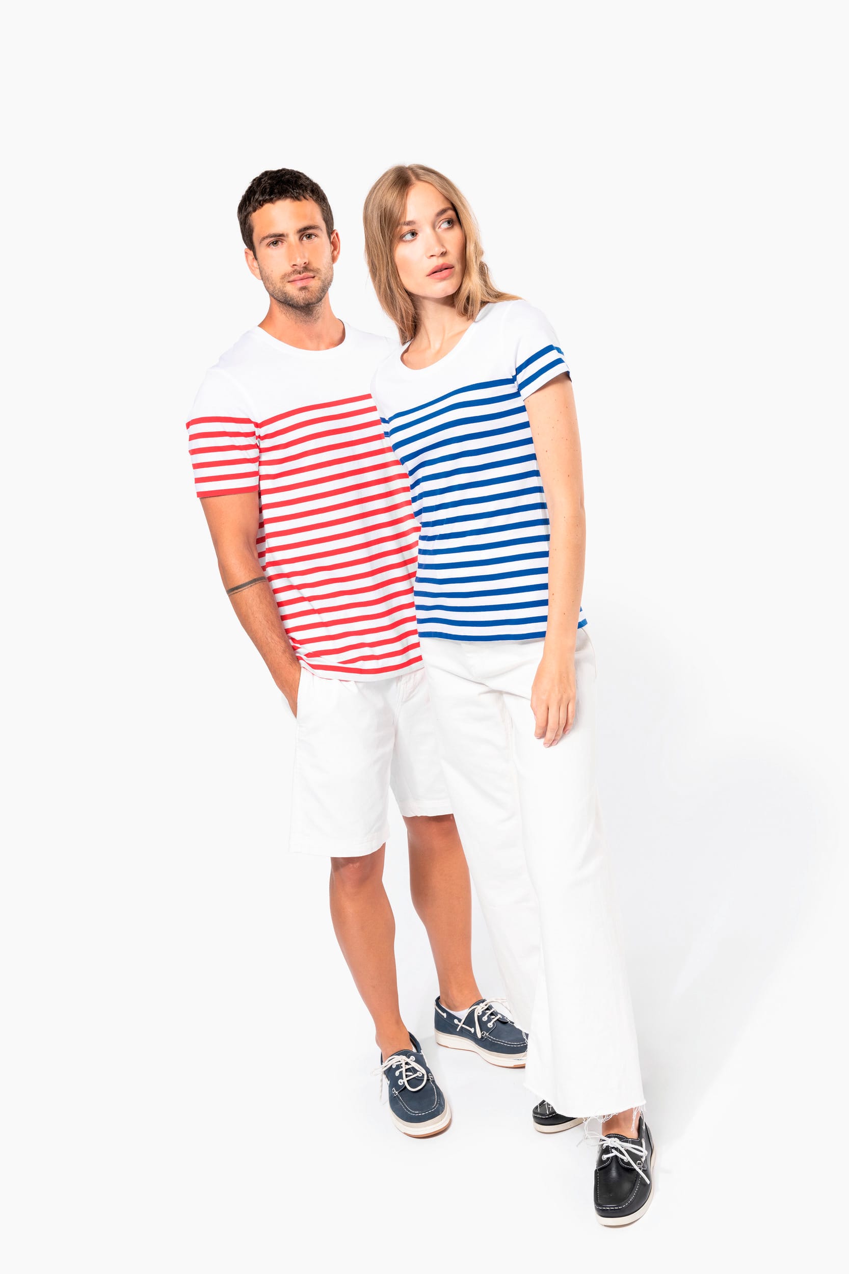 T-Shirt im Marine-Stil mit Rundhalsausschnitt Bio Damen