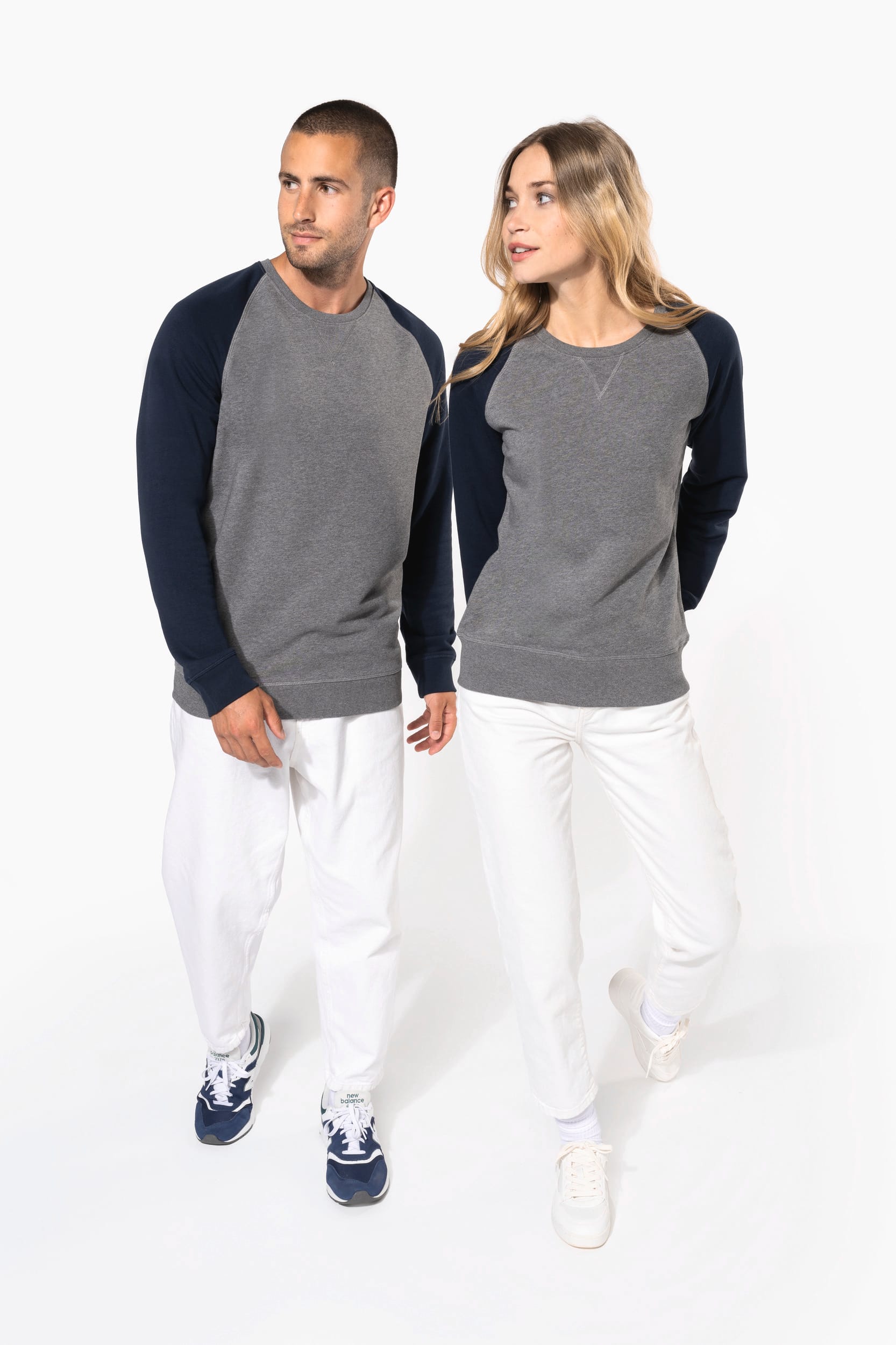 Zweifarbiges Herren-Sweatshirt French Terry mit Rundhalsausschnitt und Raglanärmeln AUS BIO-Baumwolle