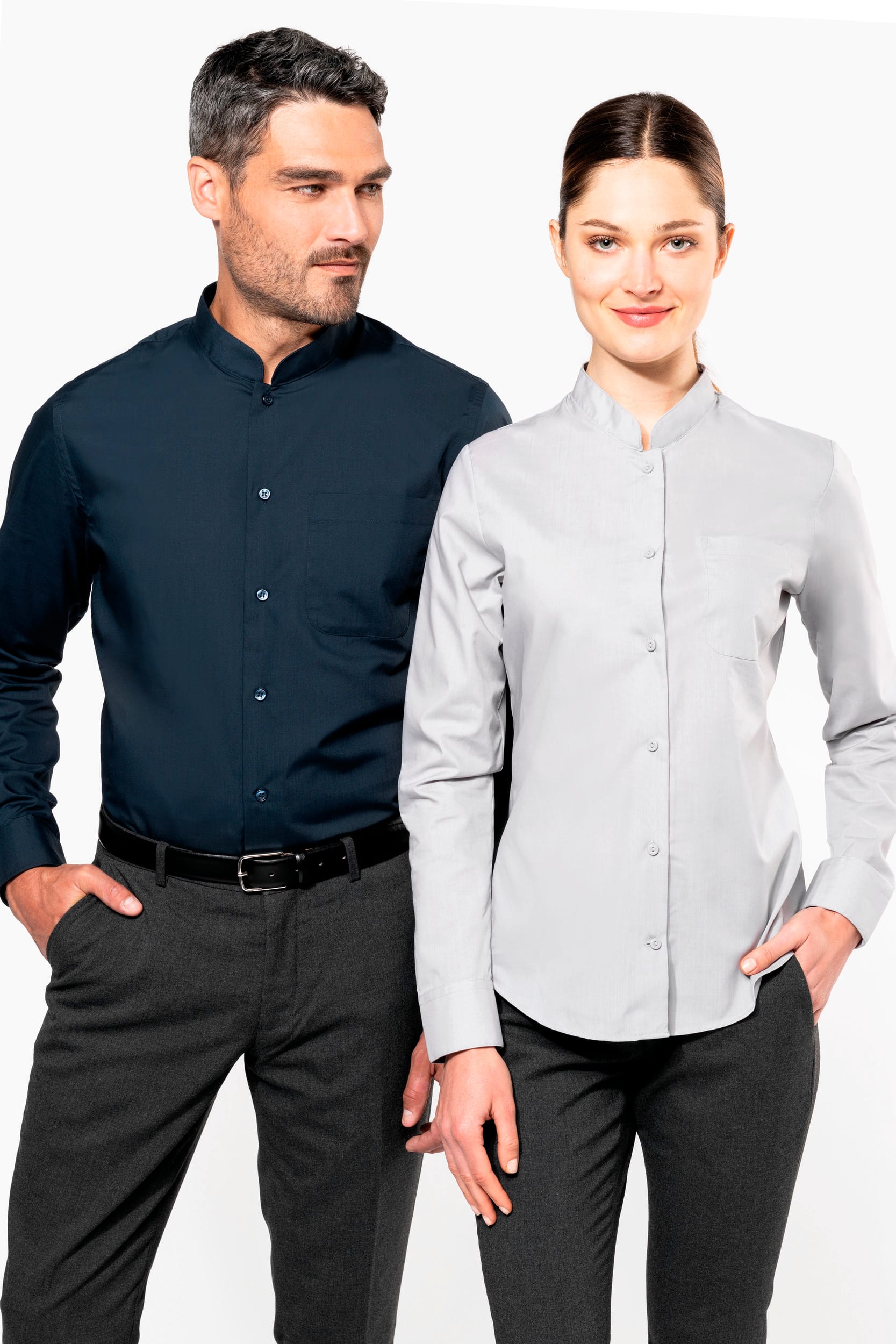 Damen hemdbluse mao-kragen langarm