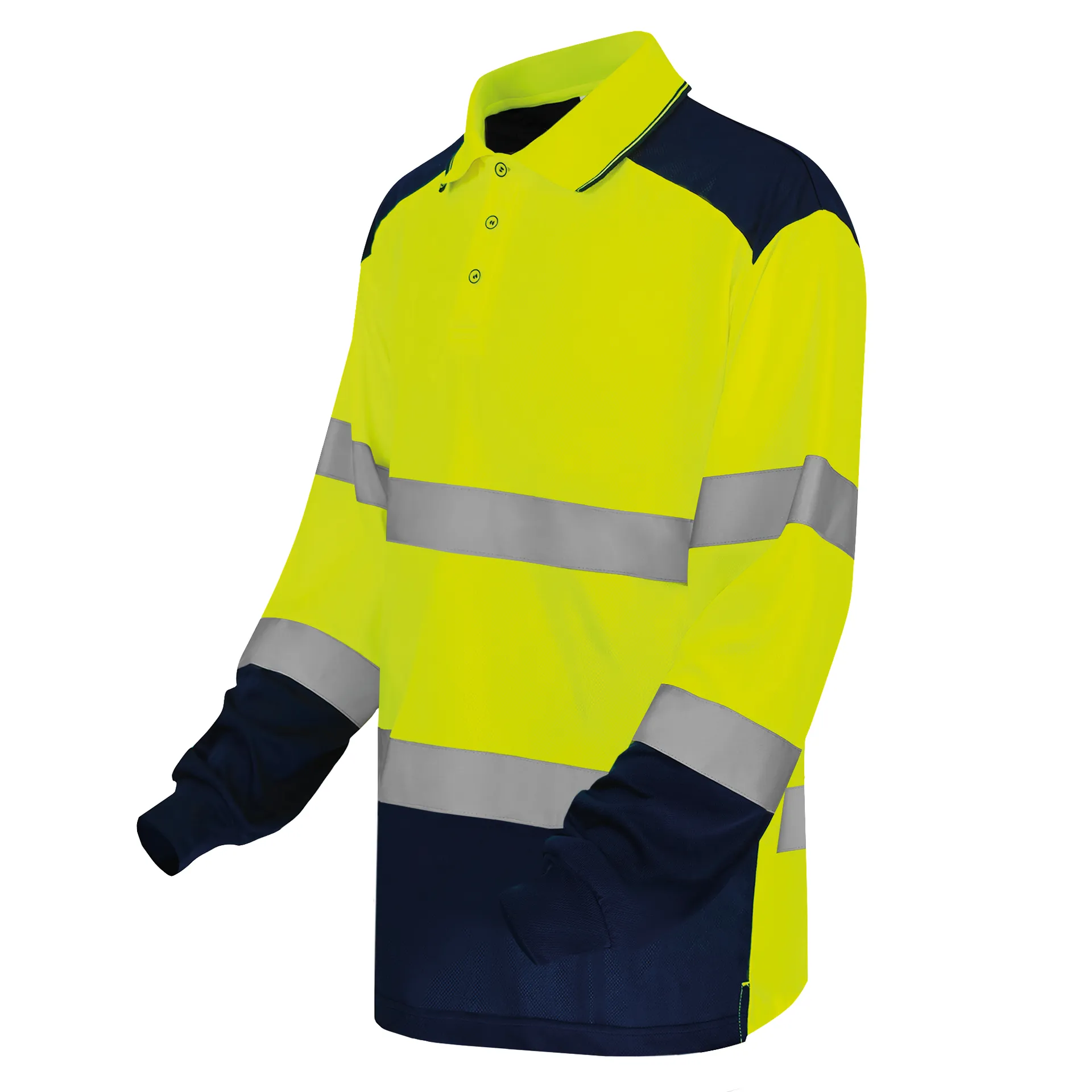 Zweifarbiges Langarm-Poloshirt, mit hoher Sichtbarkeit