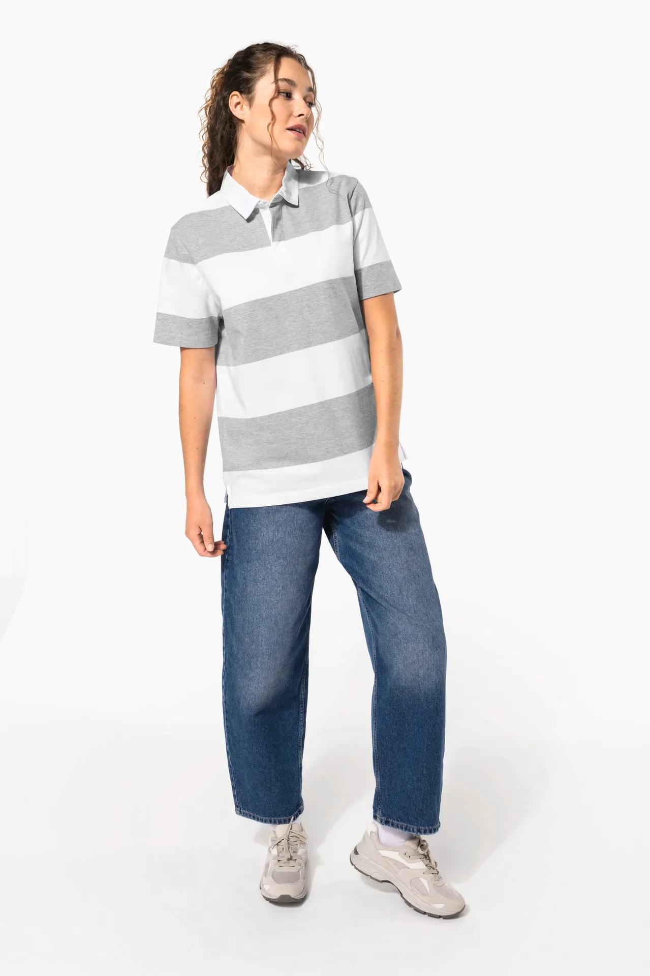 Gestreiftes Polohemd mit kurzen Ärmeln, Unisex