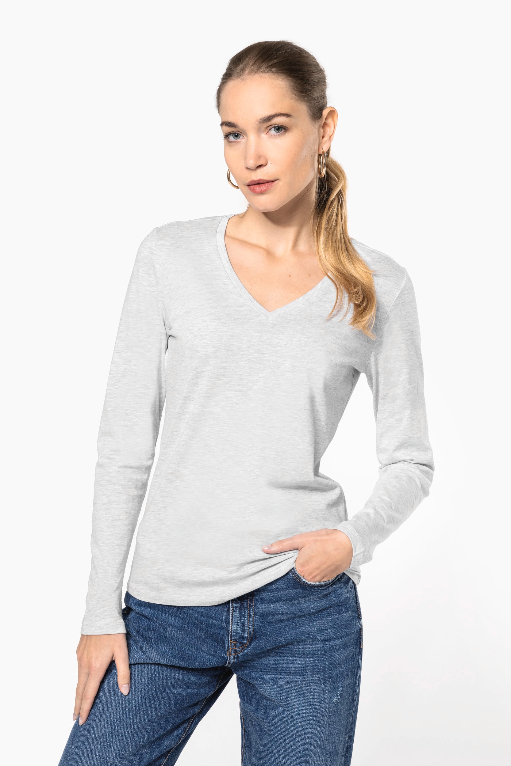 Ladies' long sleeve V-neck T-shirt