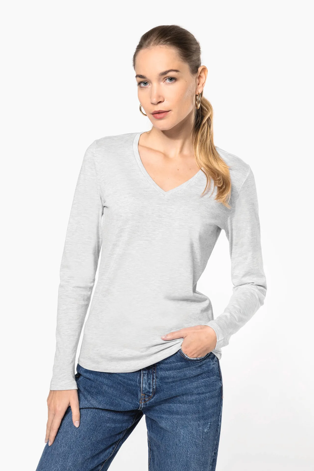Damen-Langarmshirt mit V-Ausschnitt