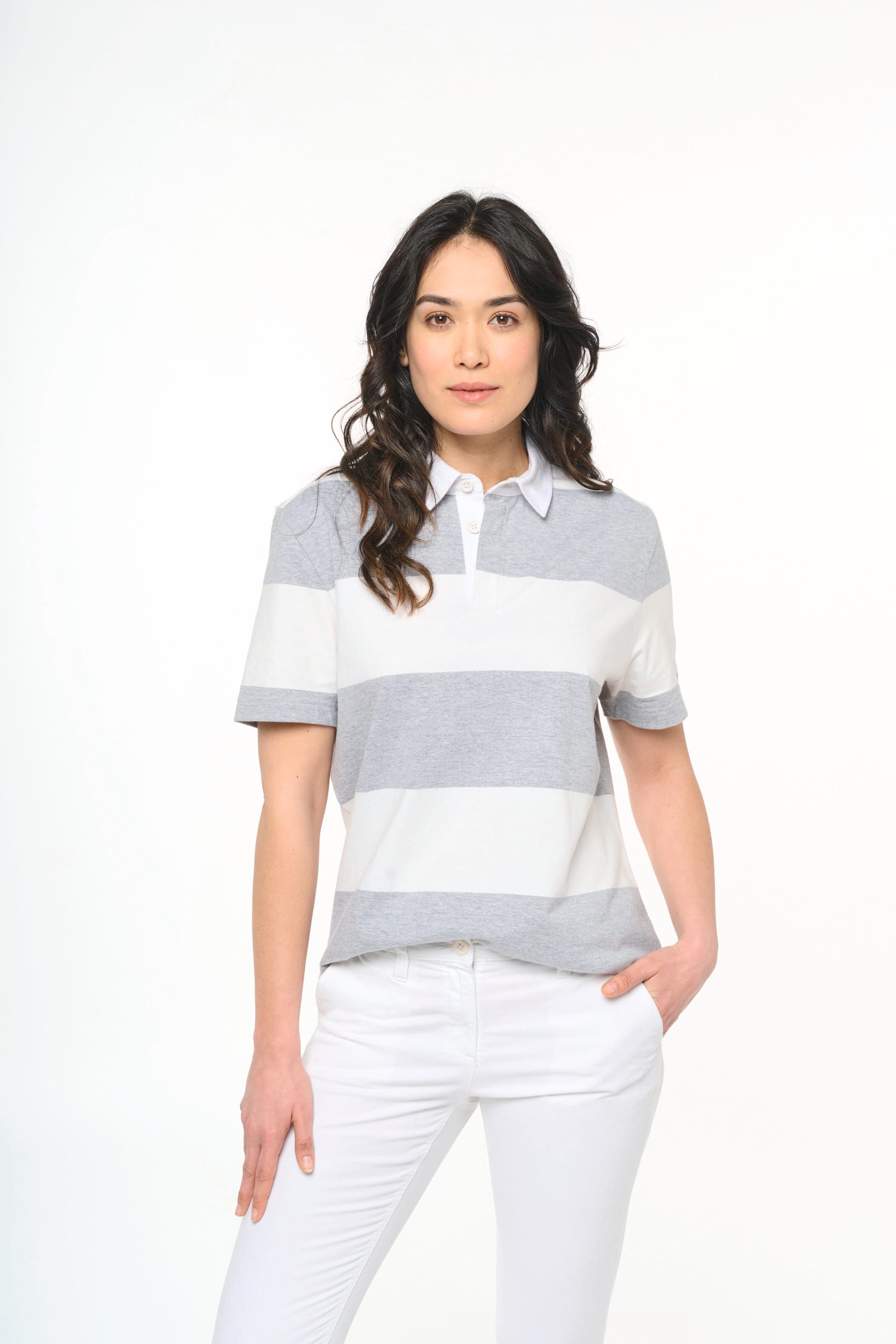 Gestreiftes Polohemd mit kurzen Ärmeln, Unisex