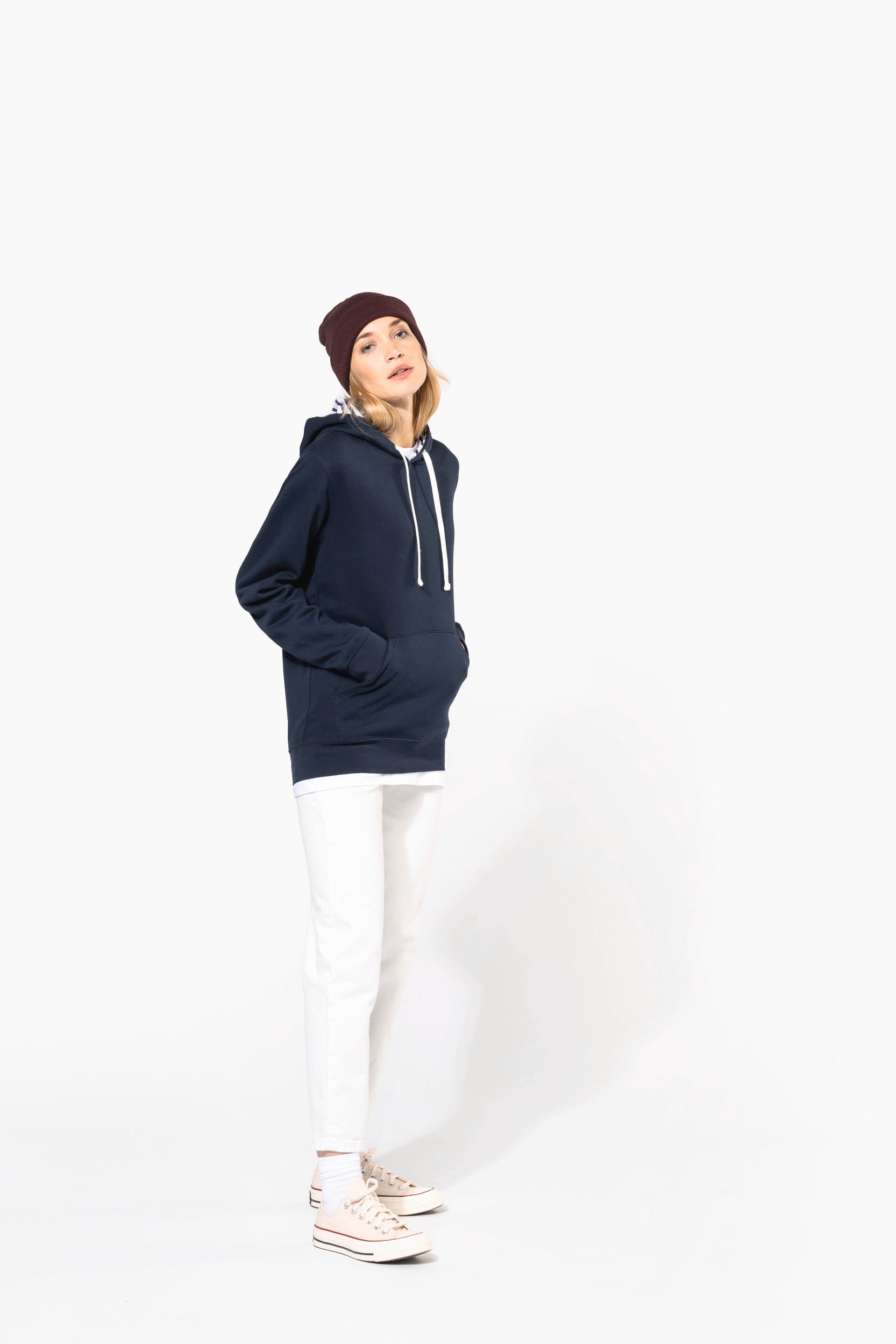 Unisex-Kapuzensweatshirt mit kontrastfarbener Kapuze und Motiven