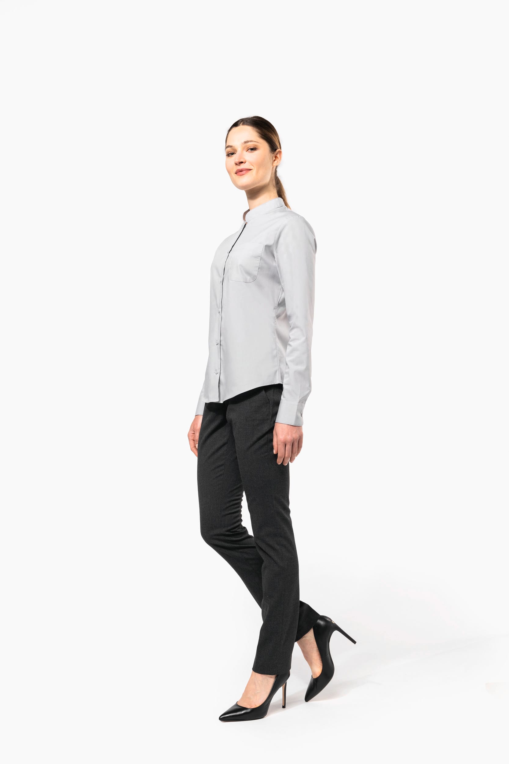 Damen hemdbluse mao-kragen langarm