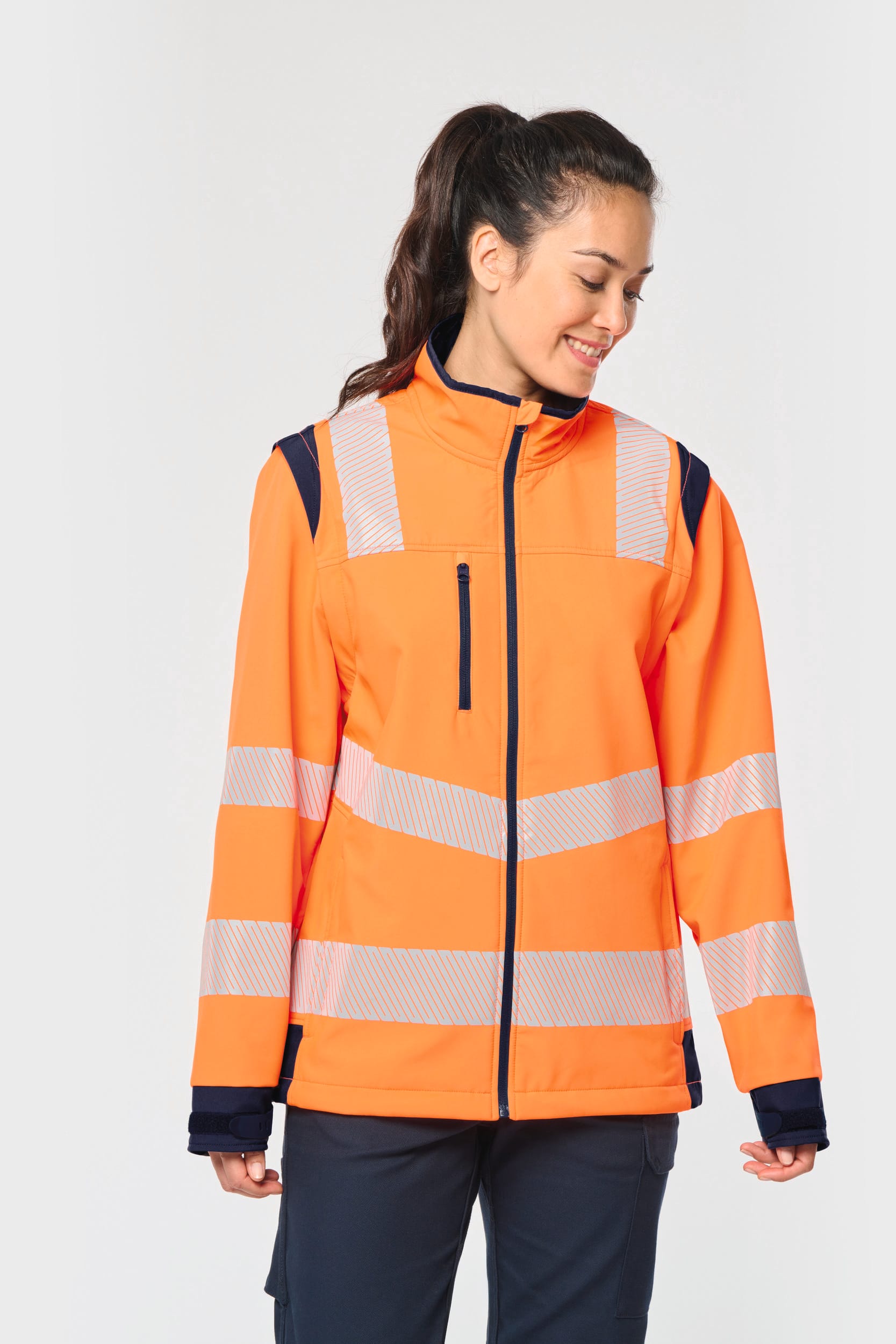 Recycelte Safety Softshell-Jacke mit abnehmbaren Ärmeln