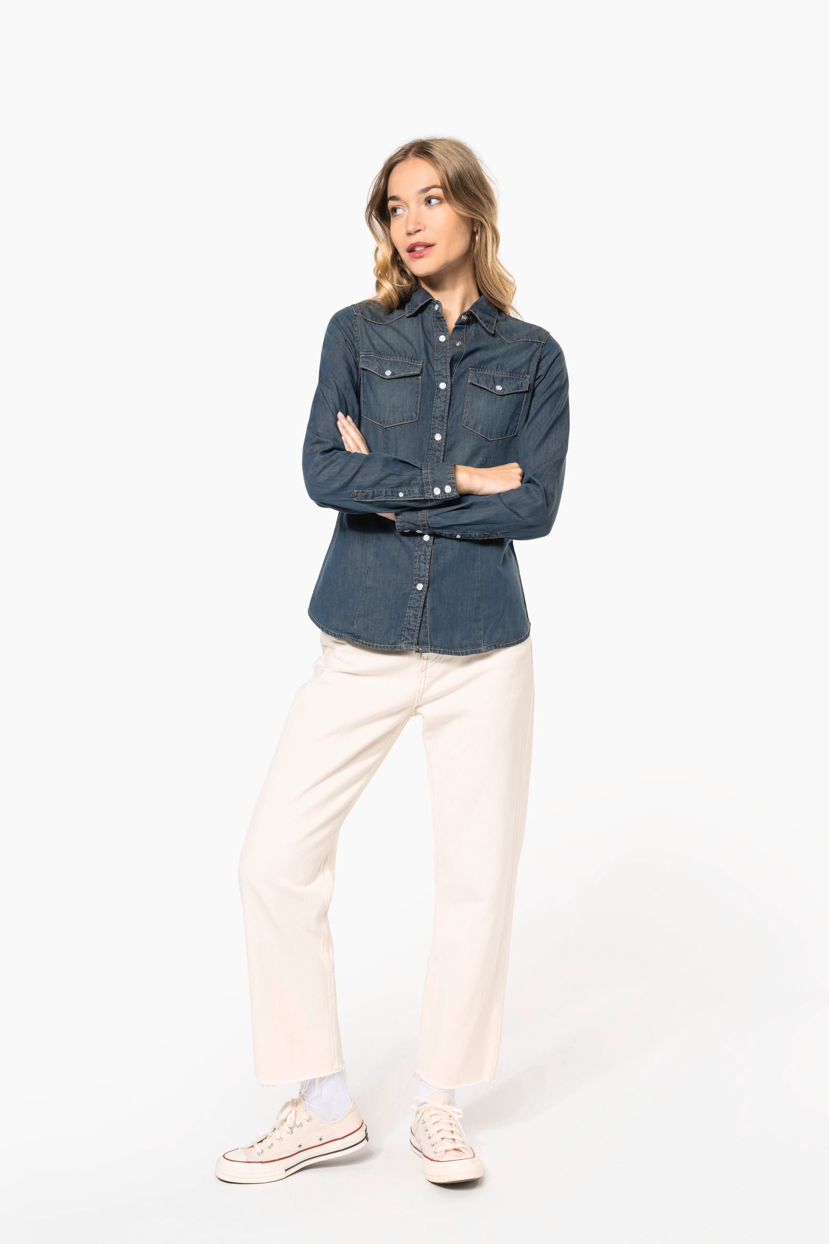 Damen denim-hemd langarm