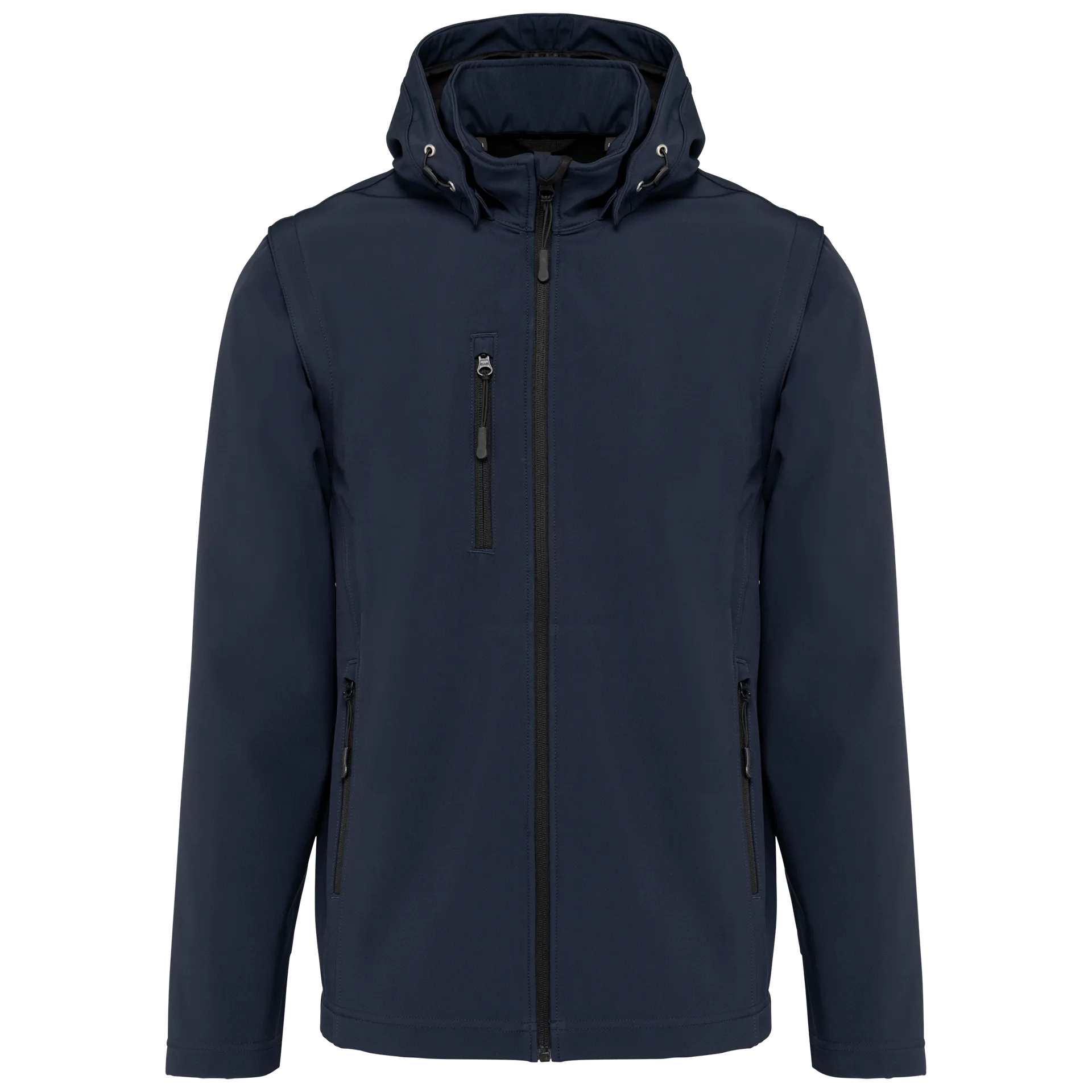 3-lagige Unisex-Softshell-Jacke mit Kapuze und abnehmbaren Ärmeln