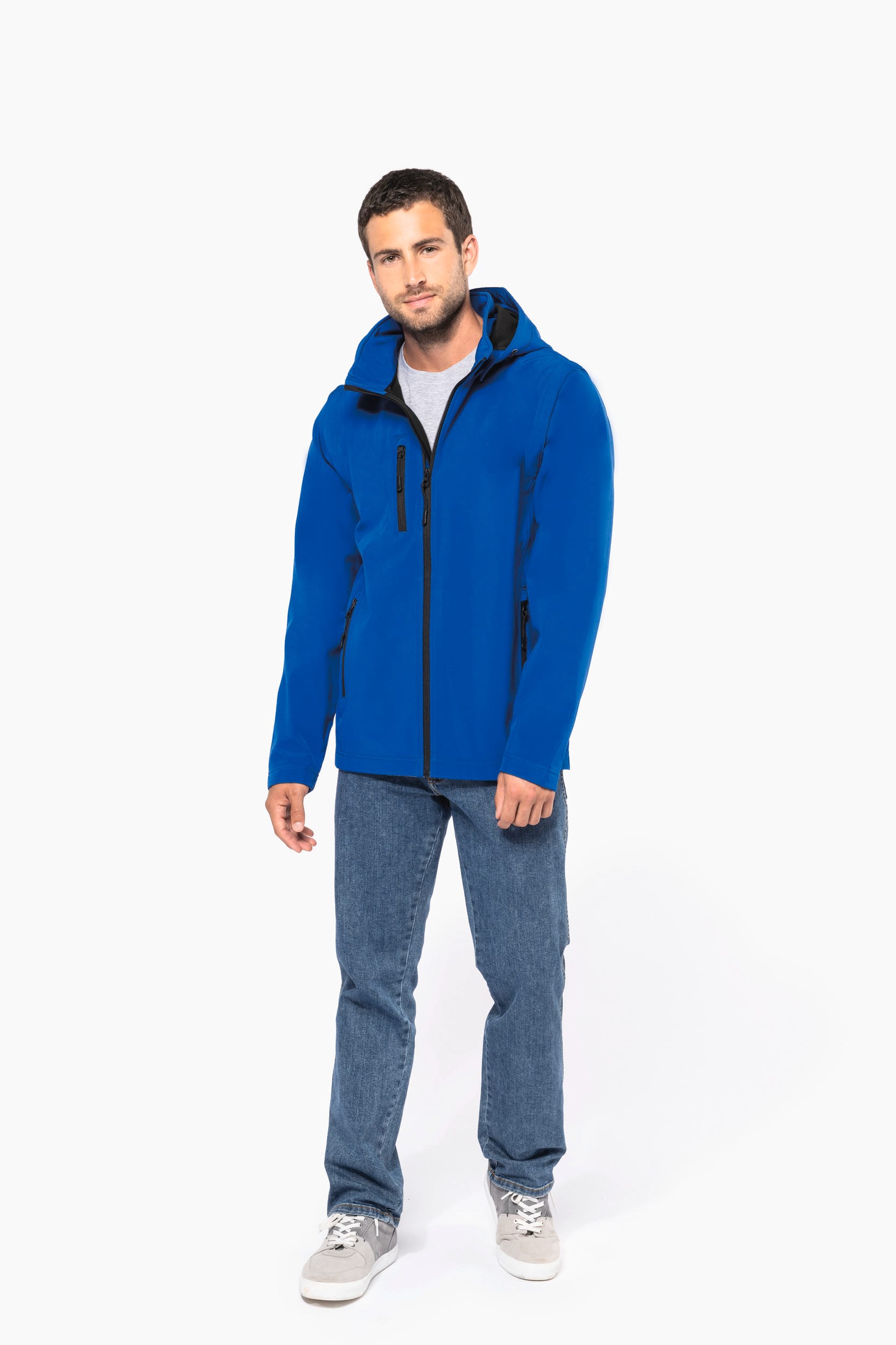 3-lagige Unisex-Softshell-Jacke mit Kapuze und abnehmbaren Ärmeln