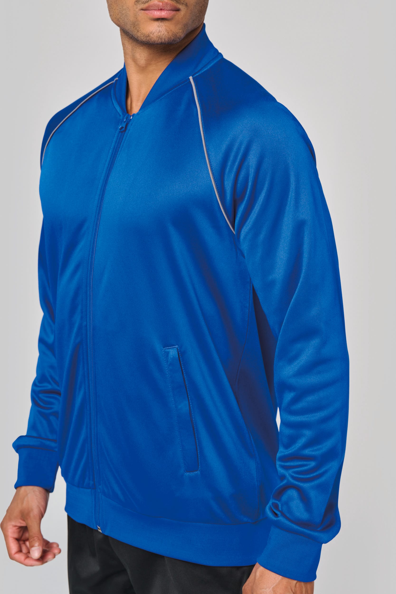 Unisex-Trainingsjacke mit Reißverschluss und Paspel