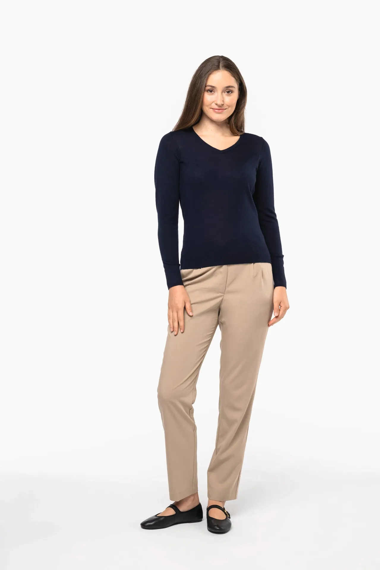 Merino-Damenpullover mit V-Ausschnitt