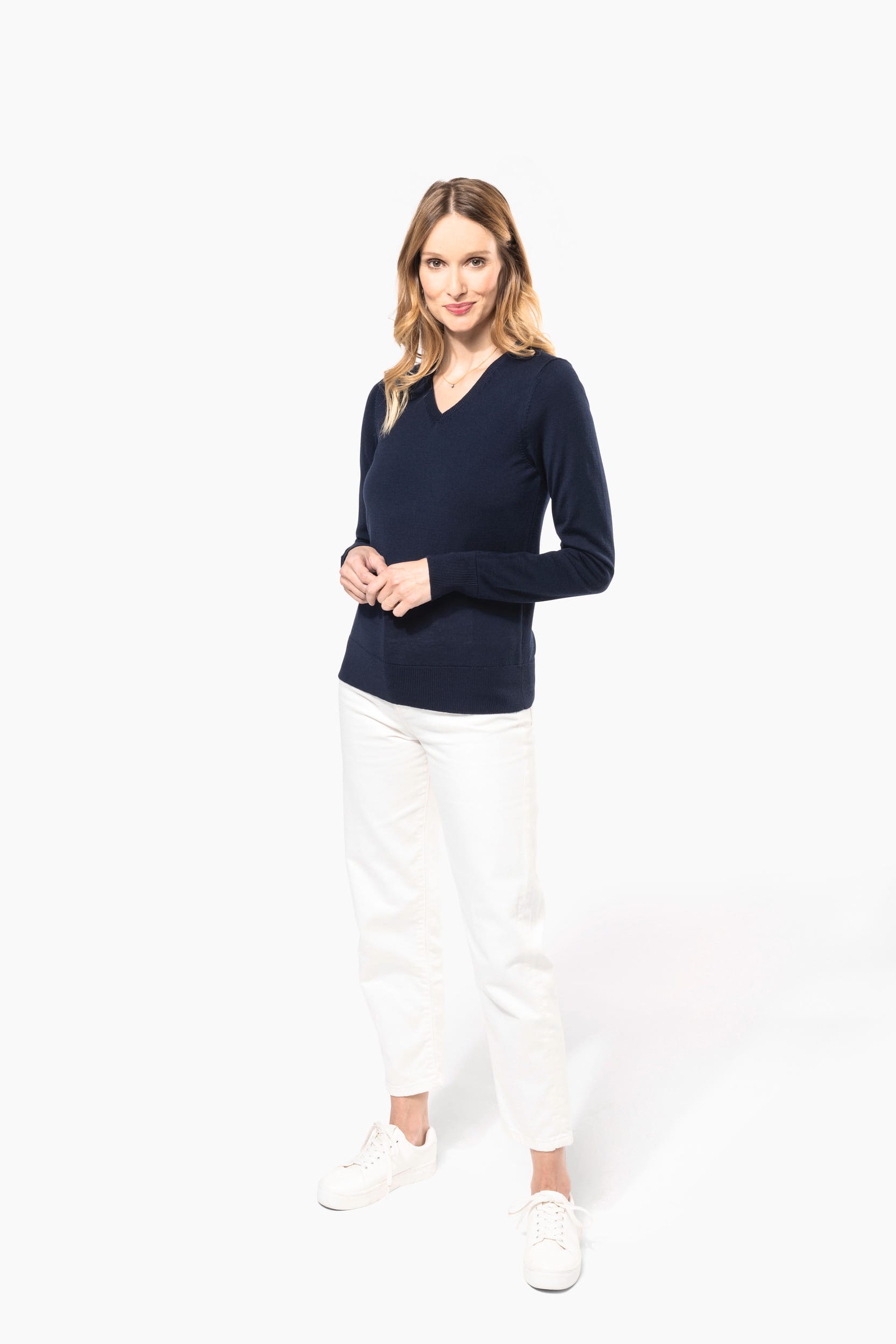 Merino-Damenpullover mit V-Ausschnitt