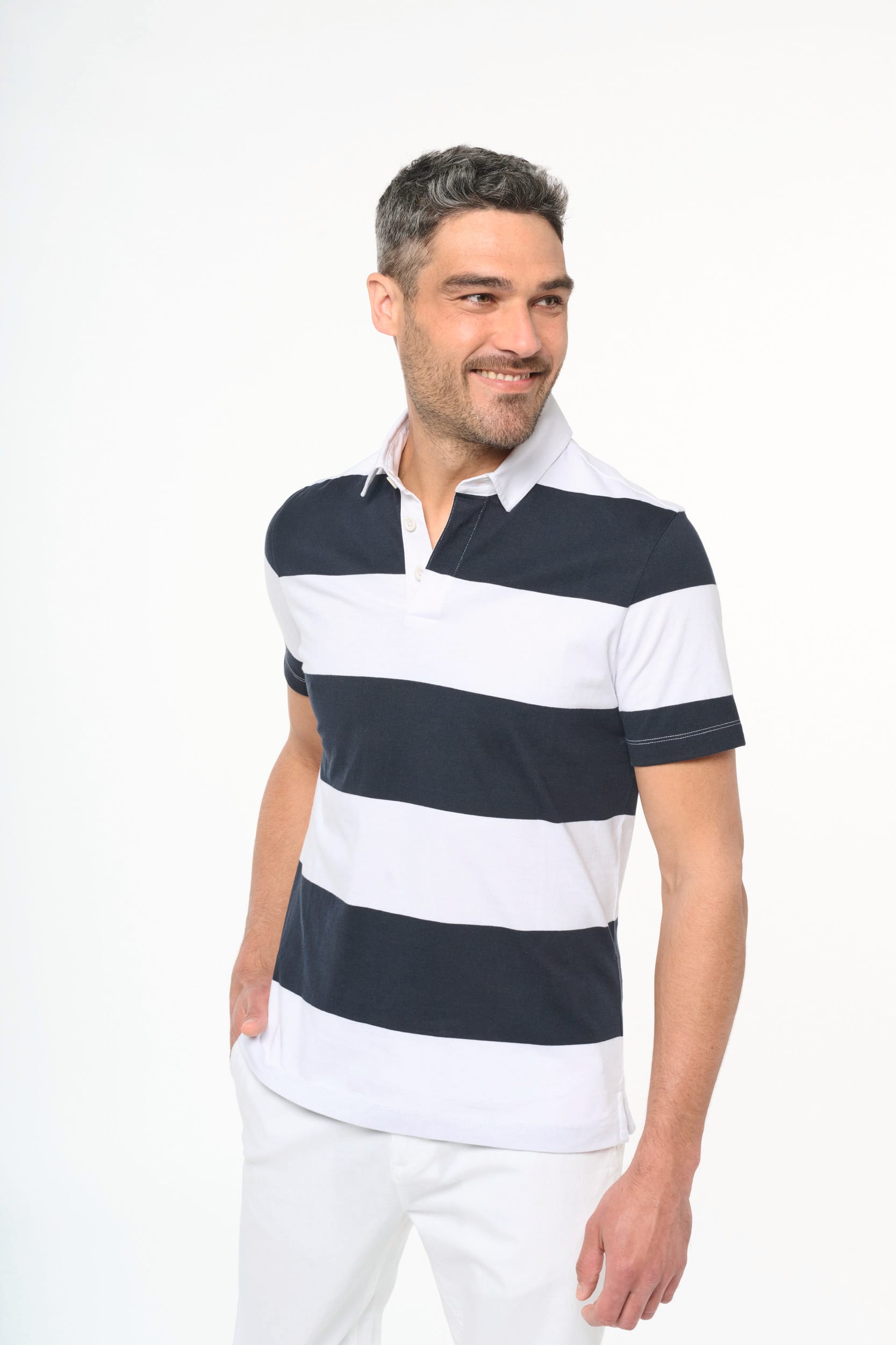 Gestreiftes Polohemd mit kurzen Ärmeln, Unisex