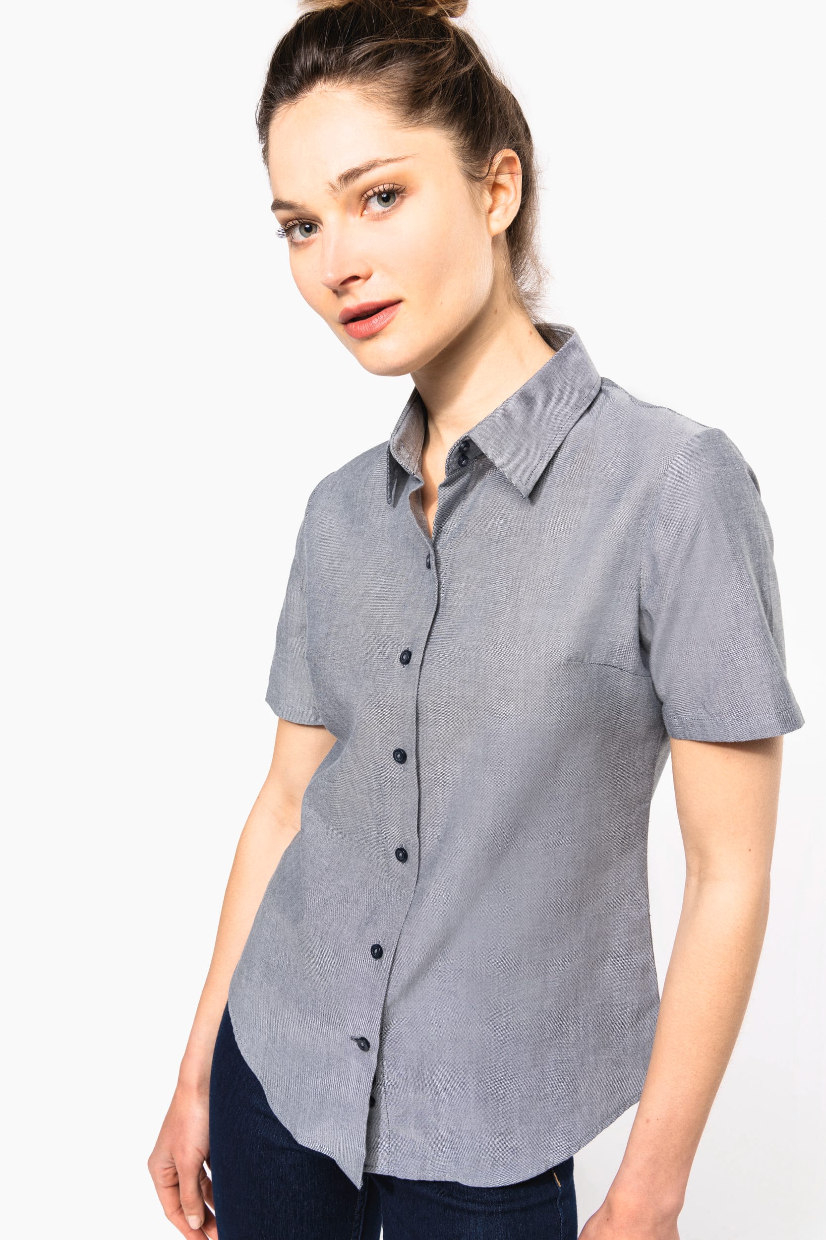 Damen Oxford Kurzarmbluse