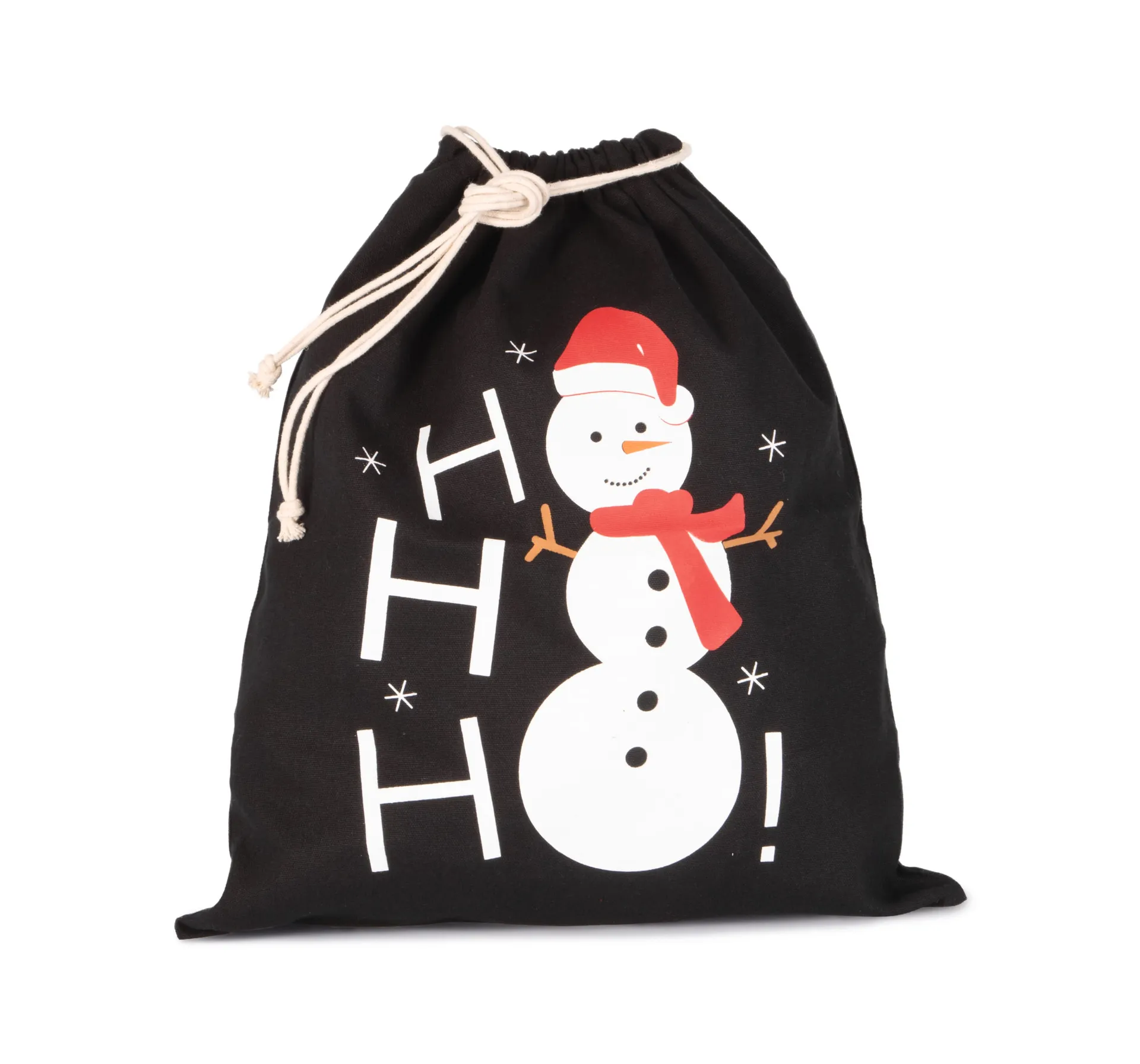 Baumwolltasche mit Kordelzug und Schneemannmotiv