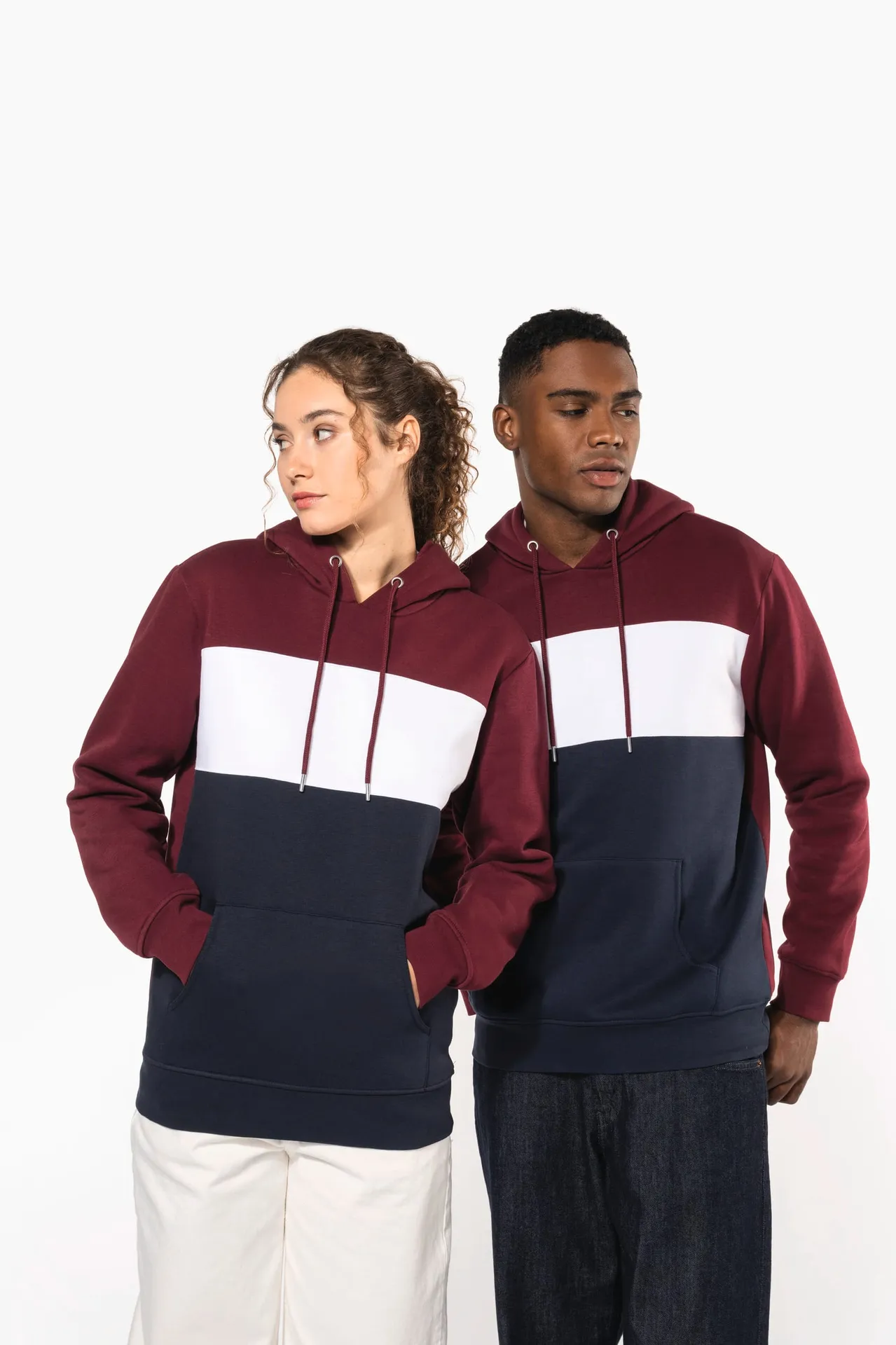 Dreifarbiges Kapuzensweatshirt, Unisex