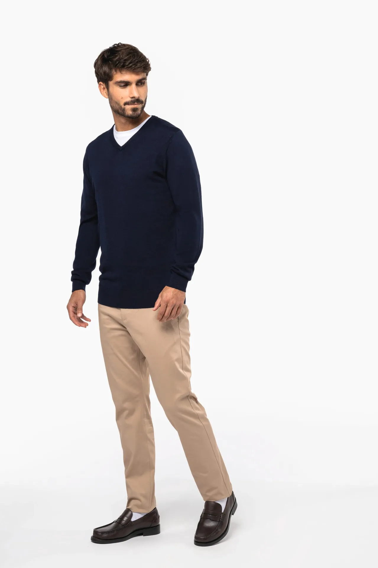 Merino-Herrenpullover mit V-Ausschnitt