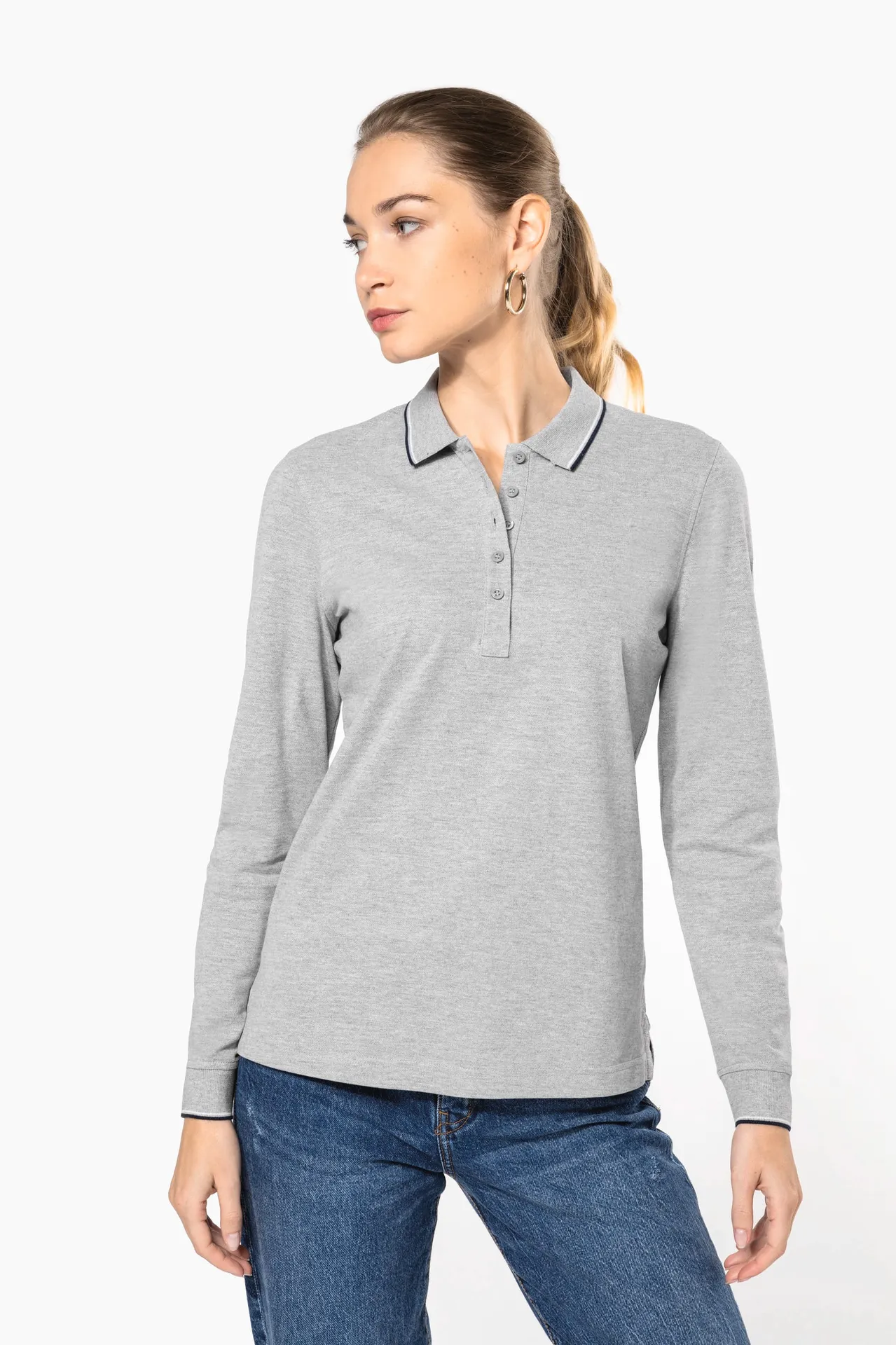 Langarm-Polohemd aus Piqué für Damen