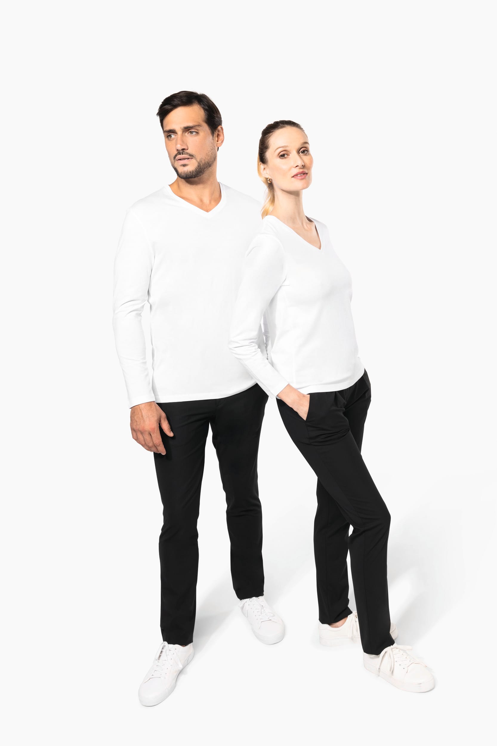 Supima® Damen-T-Shirt mit V-Ausschnitt und langen Ärmeln