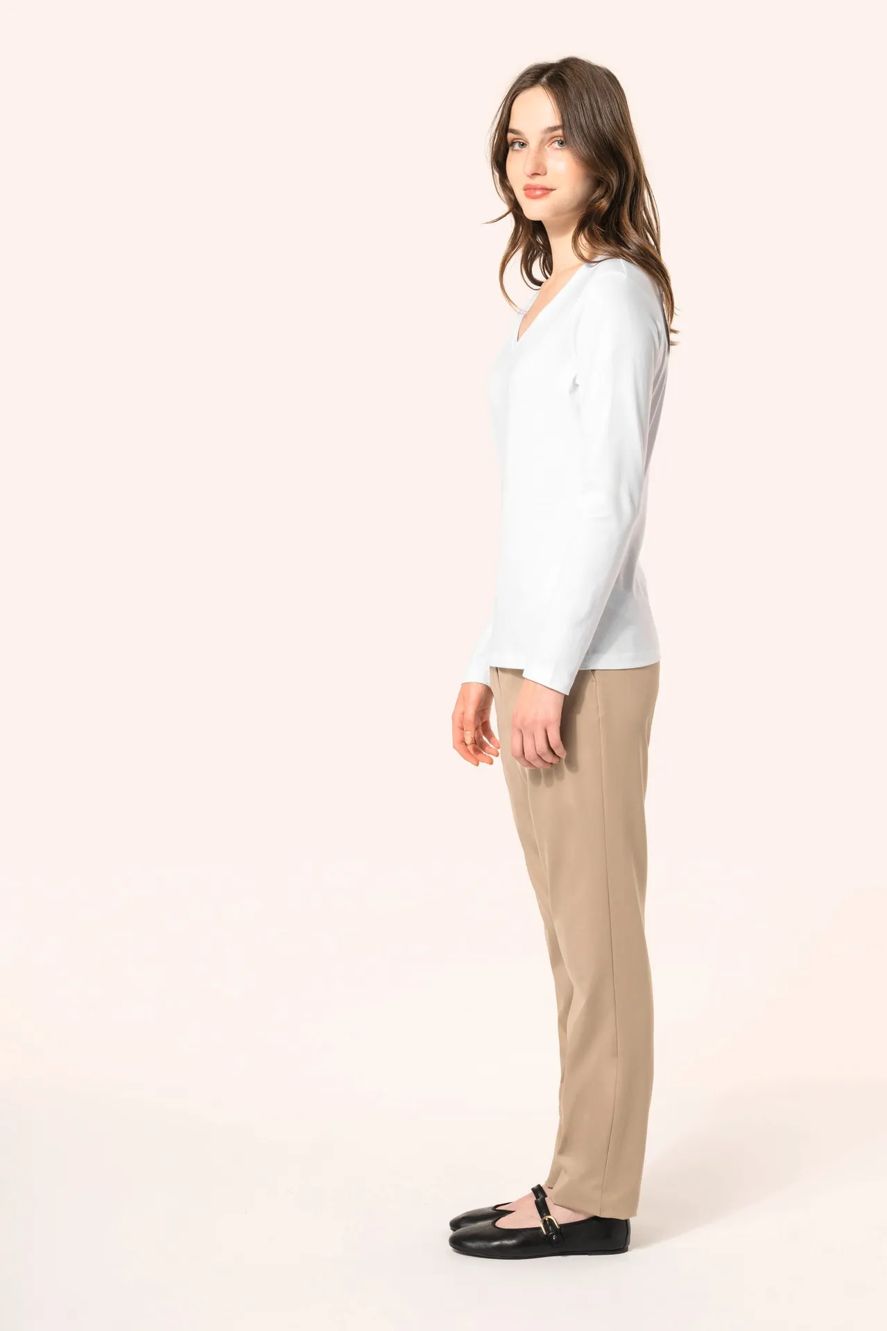 Supima® Damen-T-Shirt mit V-Ausschnitt und langen Ärmeln