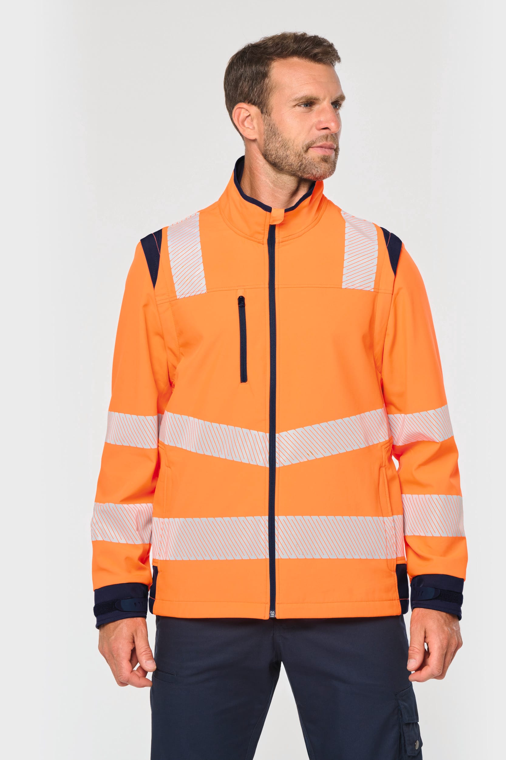 Recycelte Safety Softshell-Jacke mit abnehmbaren Ärmeln
