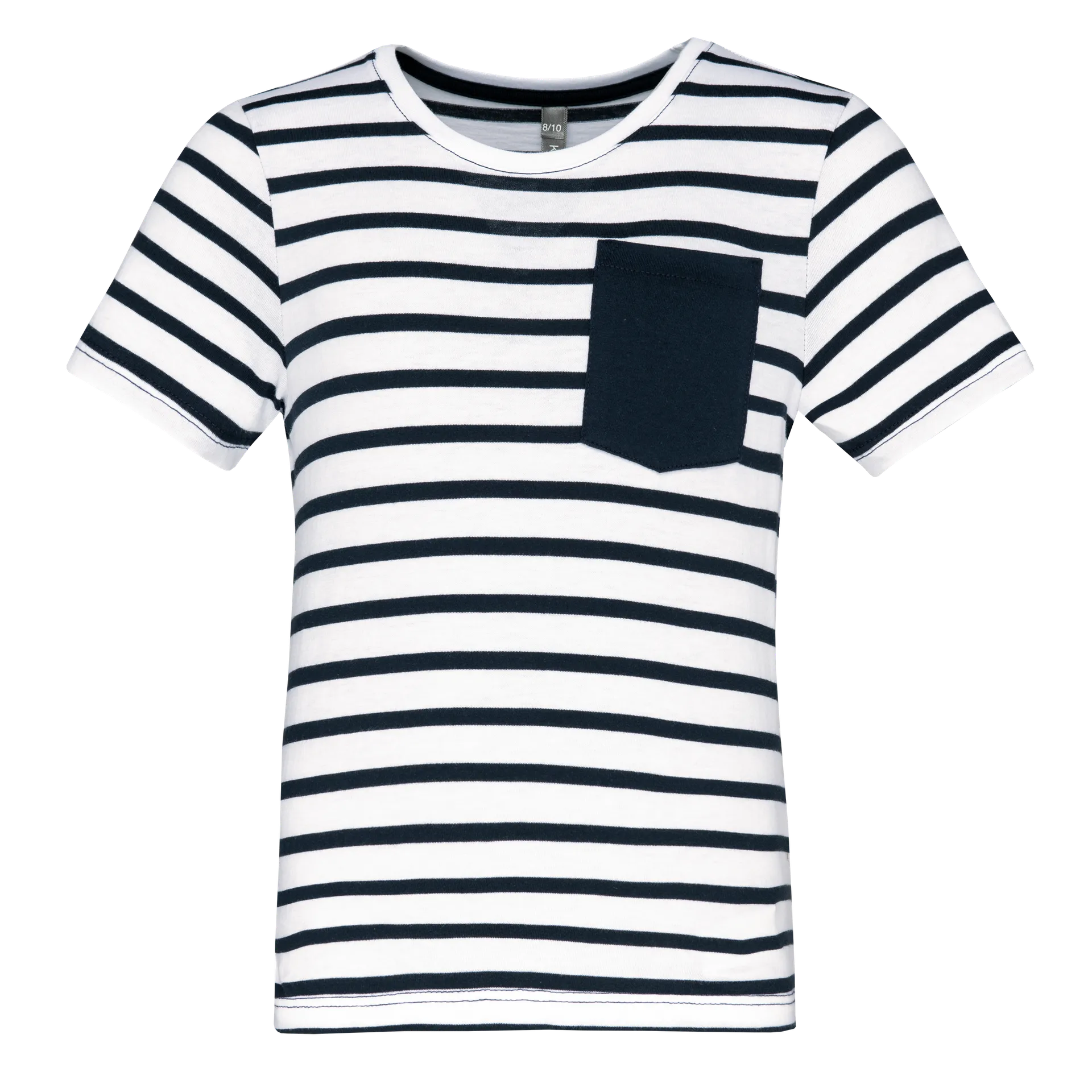 Gestreiftes Kurzarm-T-Shirt mit Tasche für Kinder im Marine-Stil