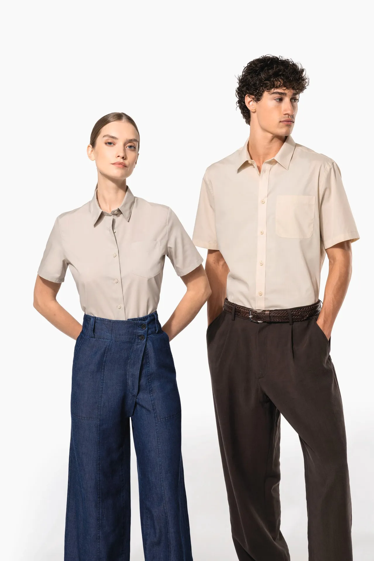 Popeline-Kurzarmhemd Baumwollpolyester pflegeleicht für Damen