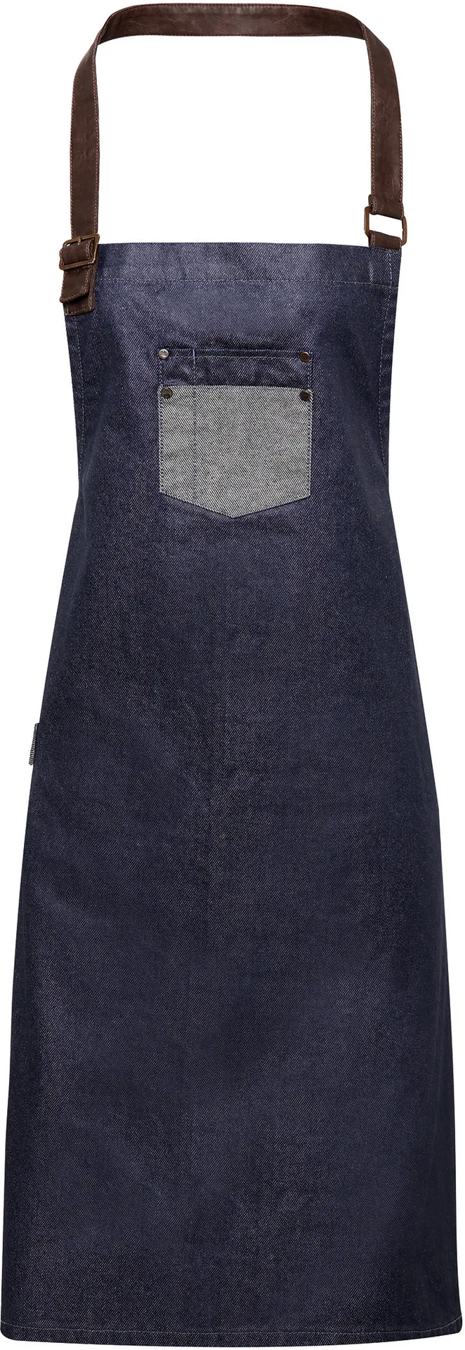 Division - Waxed look denim bib apron with faux leather