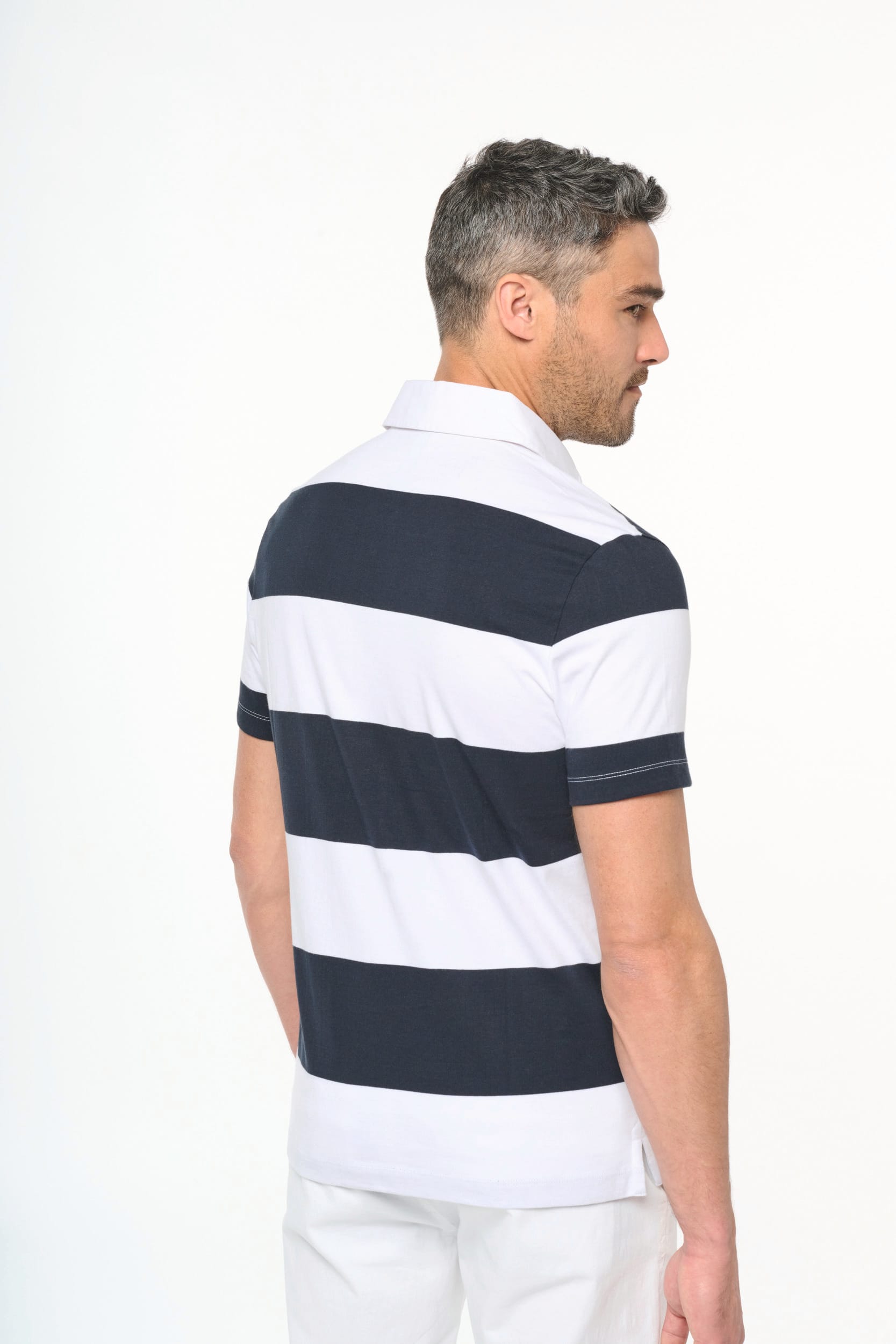 Gestreiftes Polohemd mit kurzen Ärmeln, Unisex