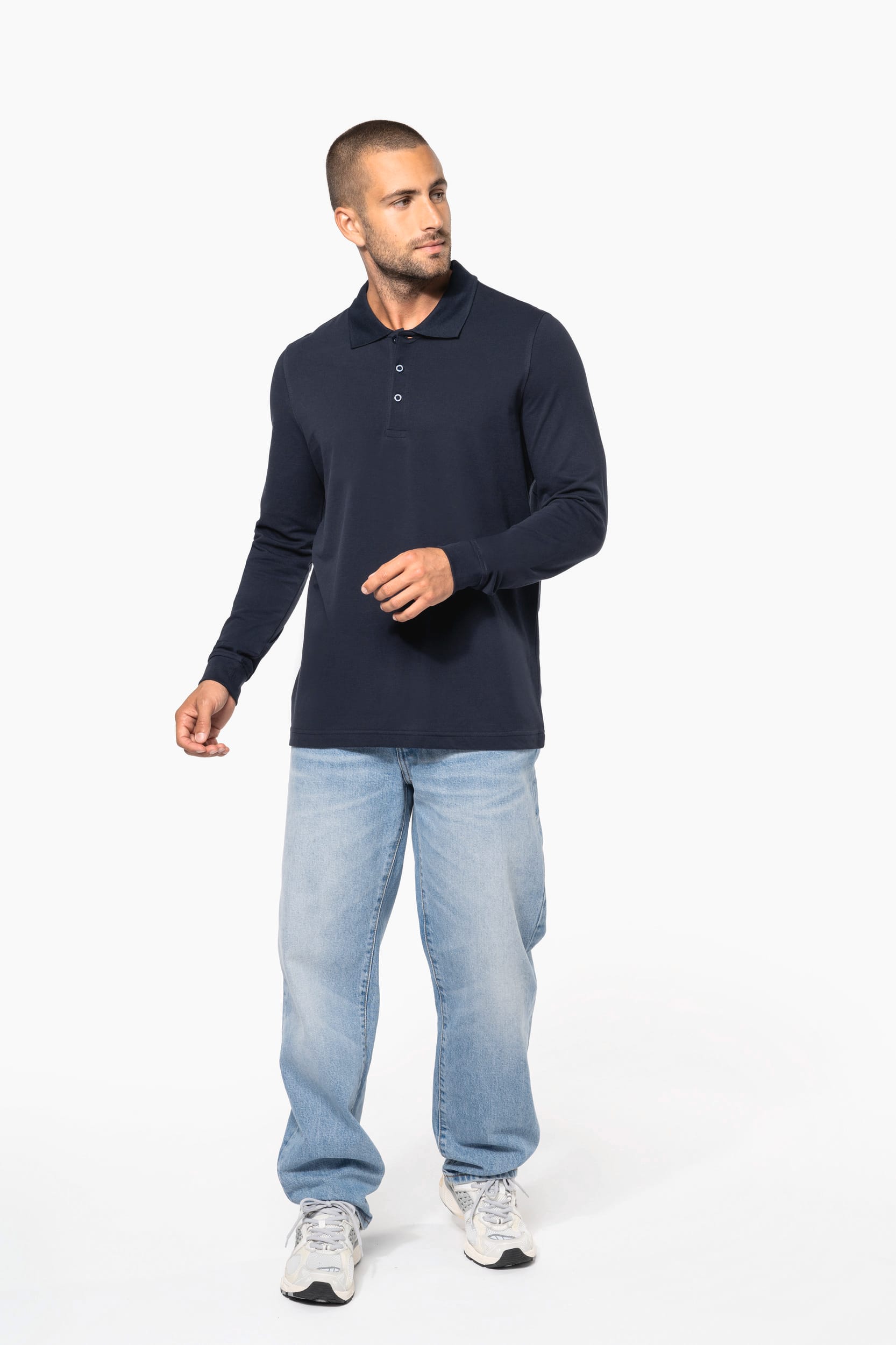 Herren Langarm-Polohemd. Baumwollpiqué
